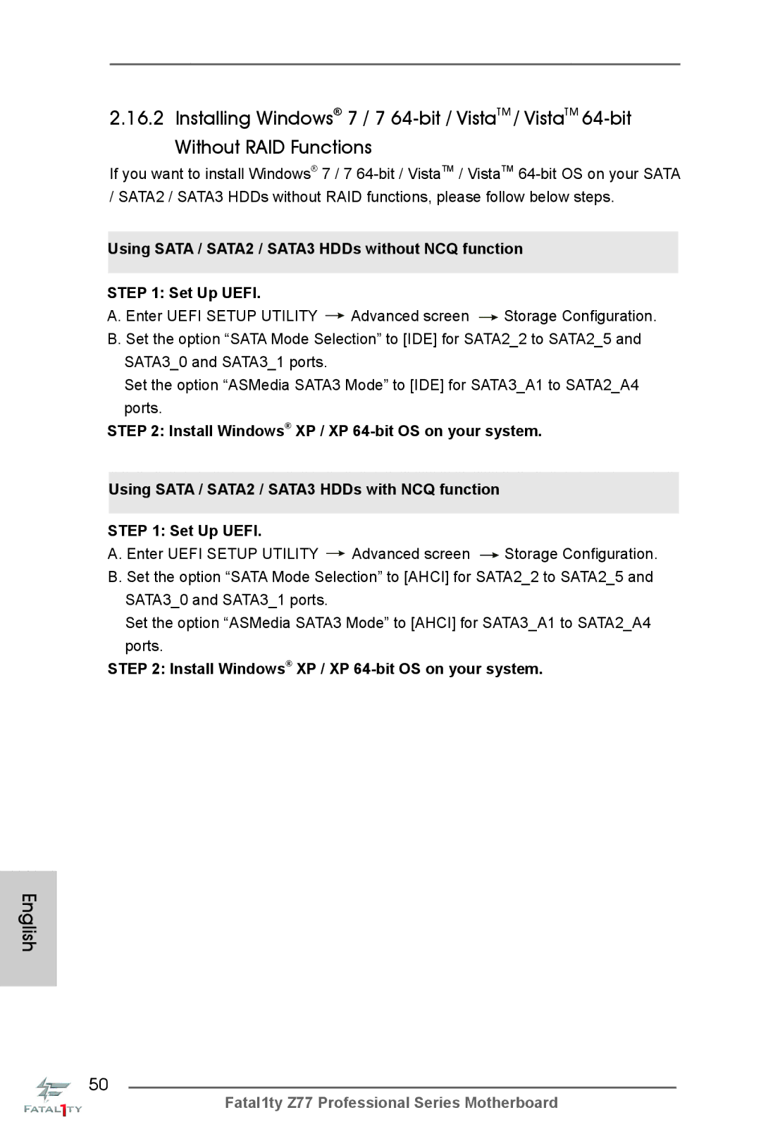 ASRock Fatal1ty Z77 Professional manual English 