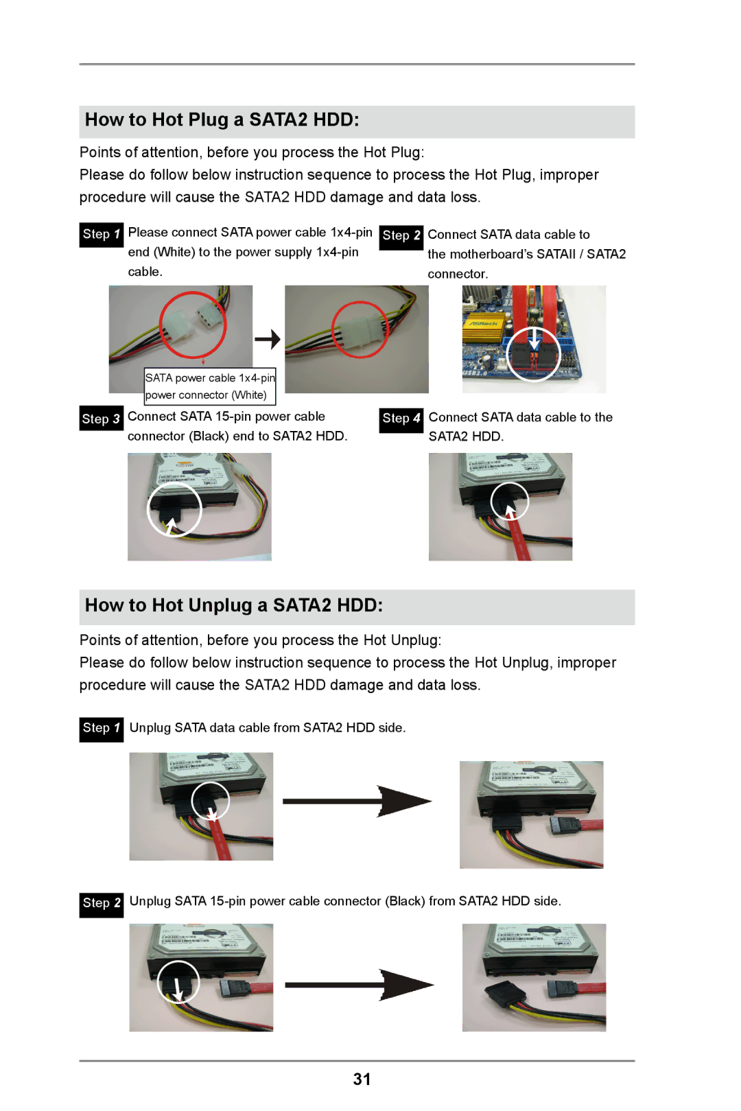 ASRock FM2A55M-DGS R2.0 manual How to Hot Plug a SATA2 HDD, How to Hot Unplug a SATA2 HDD 