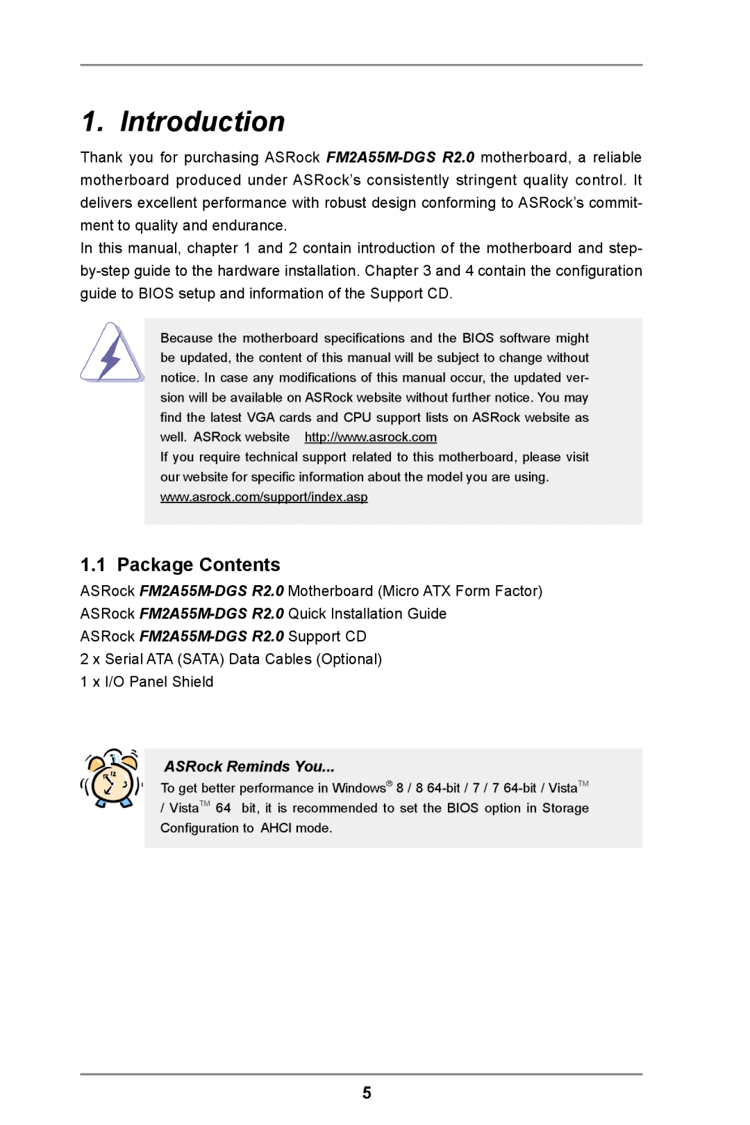 ASRock FM2A55M-DGS R2.0 manual Introduction, Package Contents 