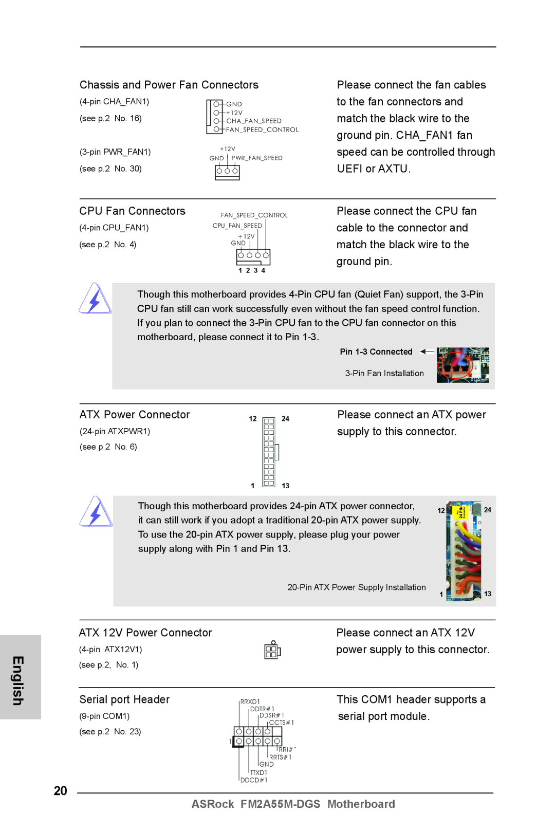 ASRock FM2A55M-DGS manual Chassis and Power Fan Connectors, CPU Fan Connectors, Please connect the CPU fan, Ground pin 