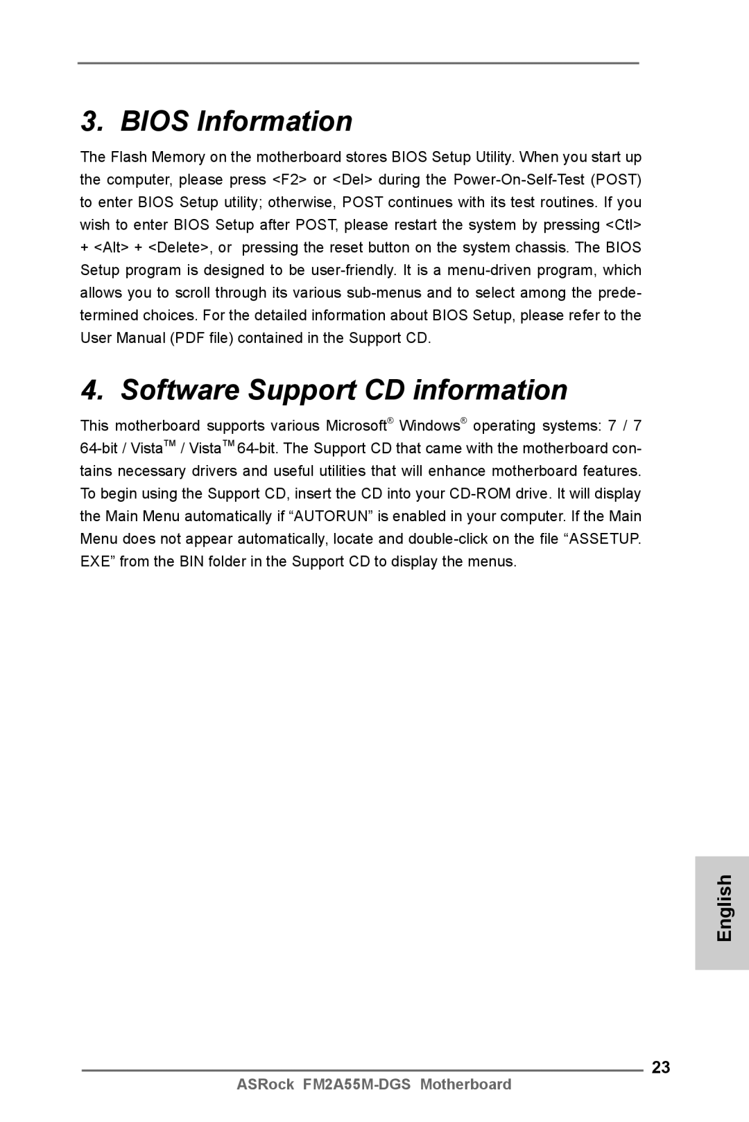 ASRock FM2A55M-DGS manual Bios Information, Software Support CD information 