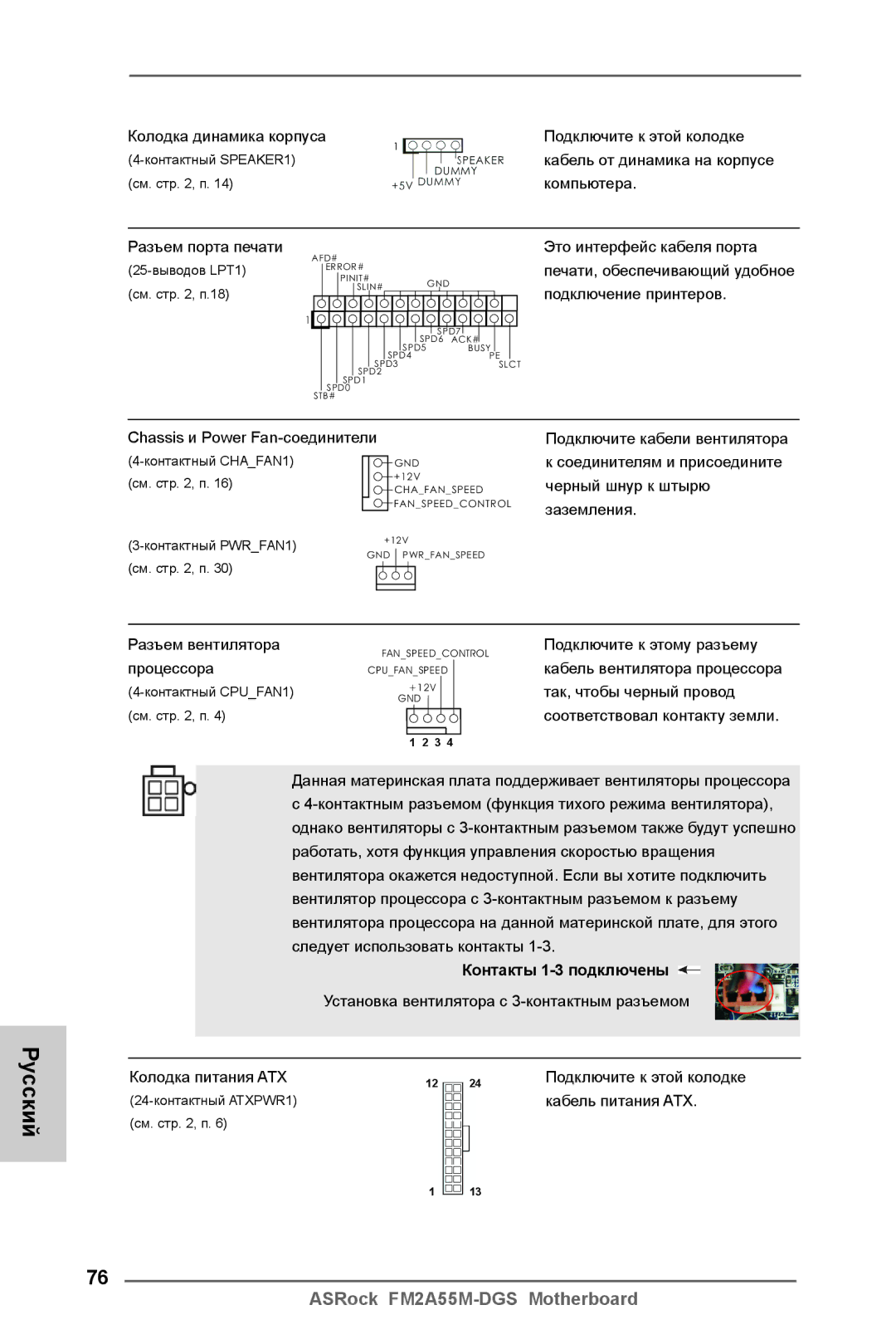 ASRock FM2A55M-DGS manual Контакты 1-3 подключены 