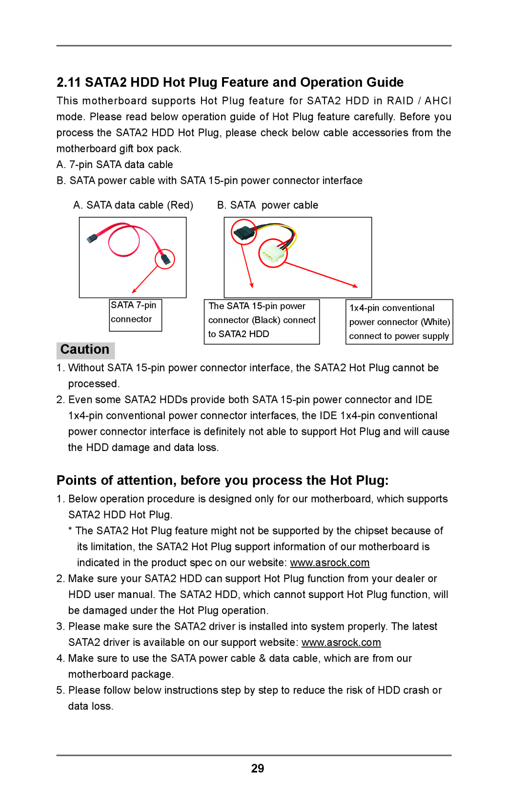 ASRock FM2A55M-VG3 SATA2 HDD Hot Plug Feature and Operation Guide, Points of attention, before you process the Hot Plug 