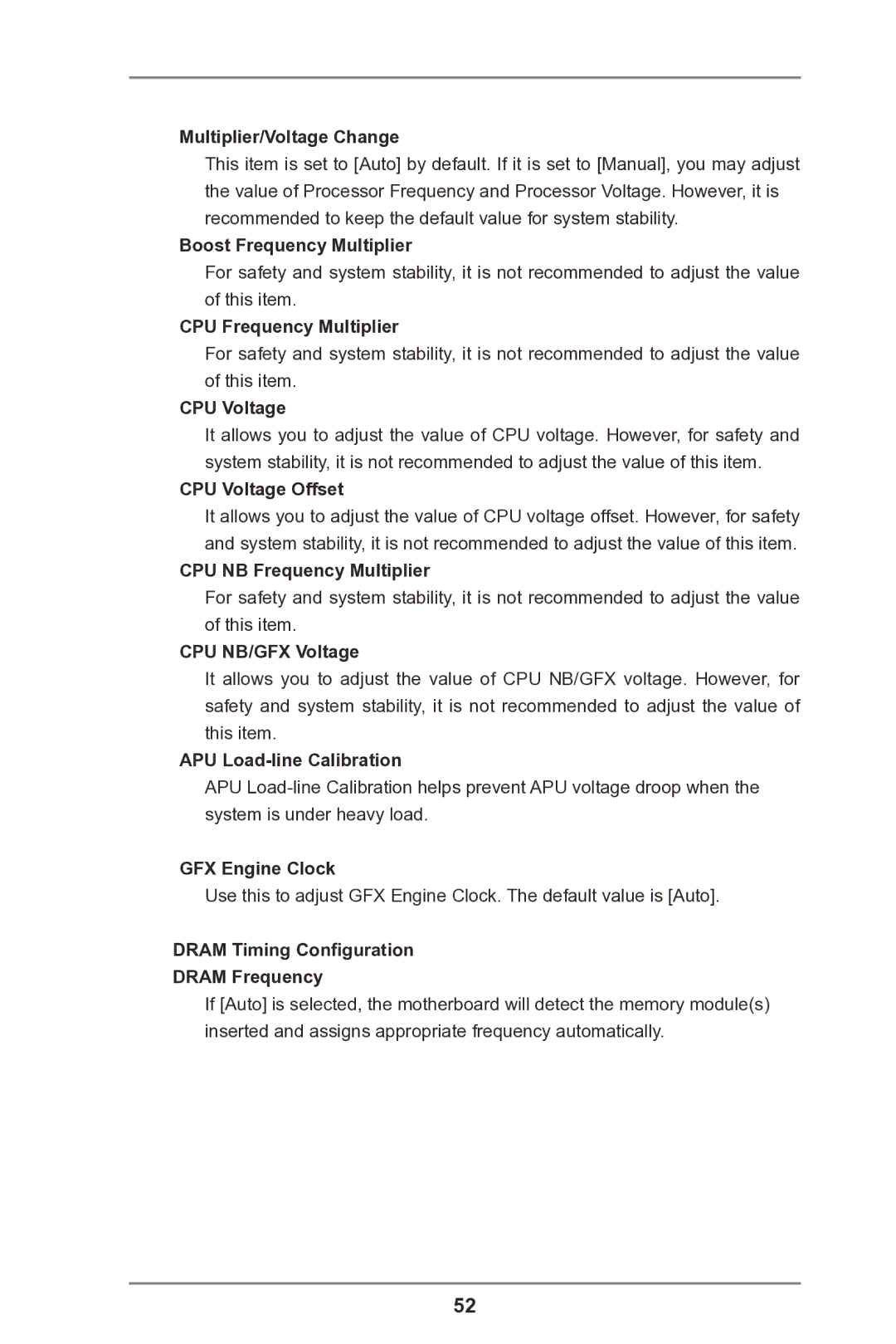 ASRock FM2A75 Pro4 manual Multiplier/Voltage Change, Boost Frequency Multiplier, CPU Frequency Multiplier, CPU Voltage 