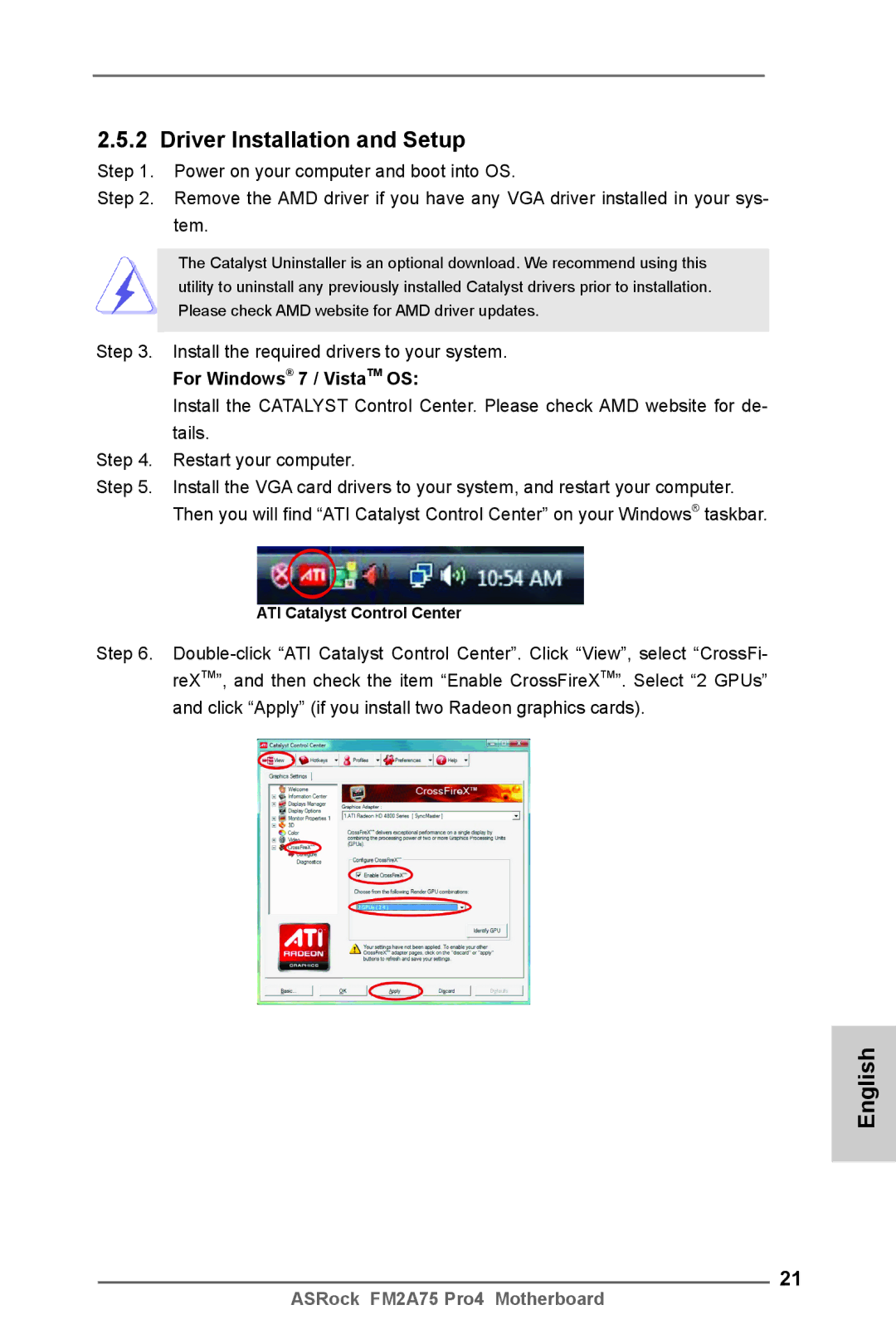 ASRock FM2A75 Pro4 Driver Installation and Setup, Install the required drivers to your system, For Windows 7 / VistaTM OS 