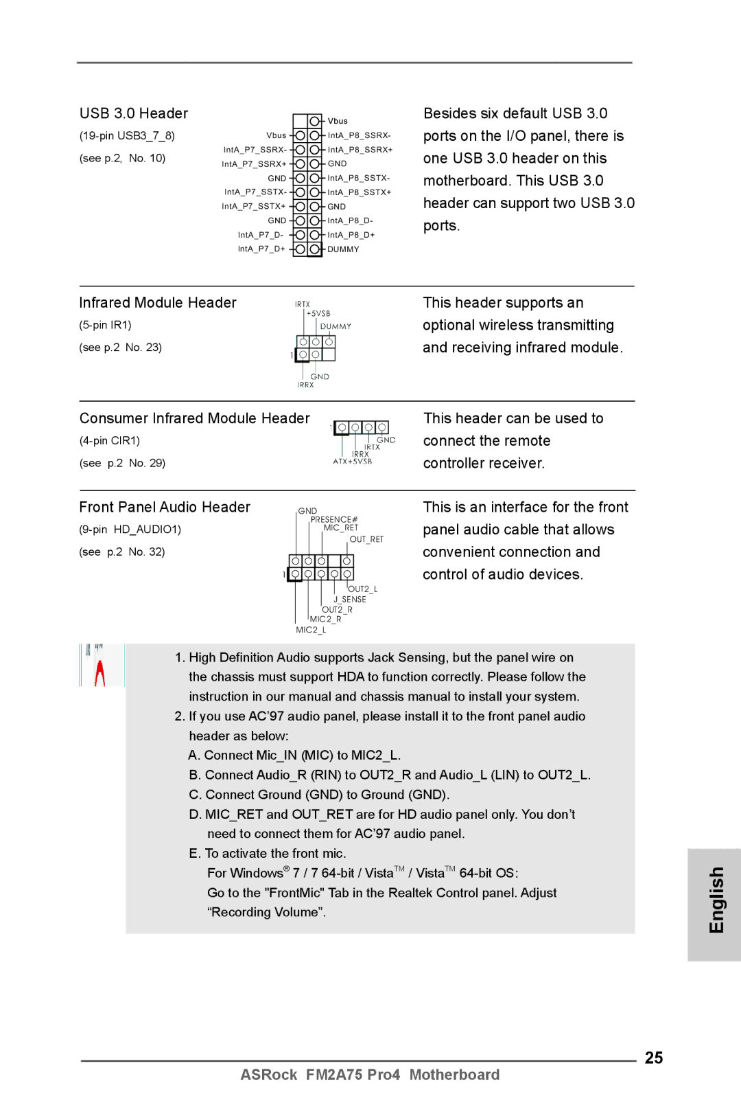 ASRock FM2A75 Pro4 manual USB 3.0 Header, Optional wireless transmitting, Receiving infrared module, Connect the remote 