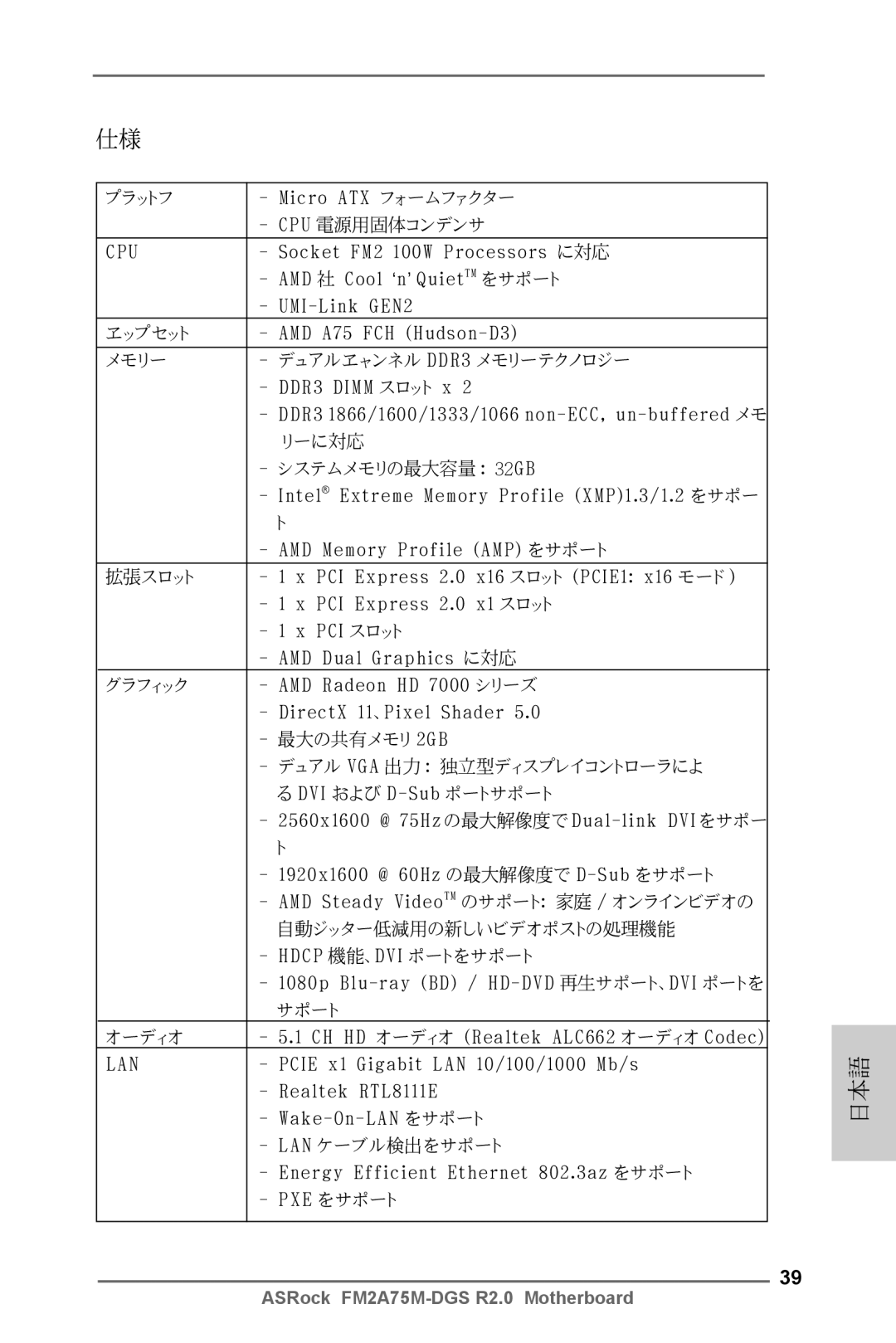 ASRock FM2A75M-DGS R2.0 manual 日本語 