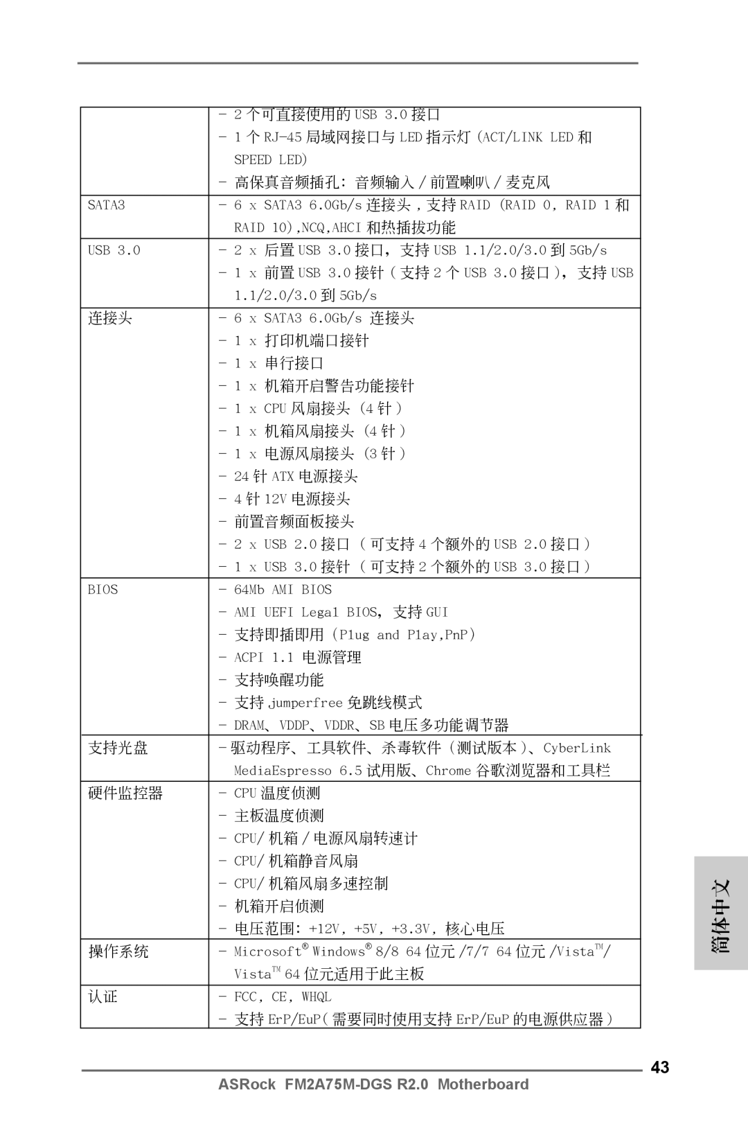 ASRock FM2A75M-DGS R2.0 manual 連接頭 