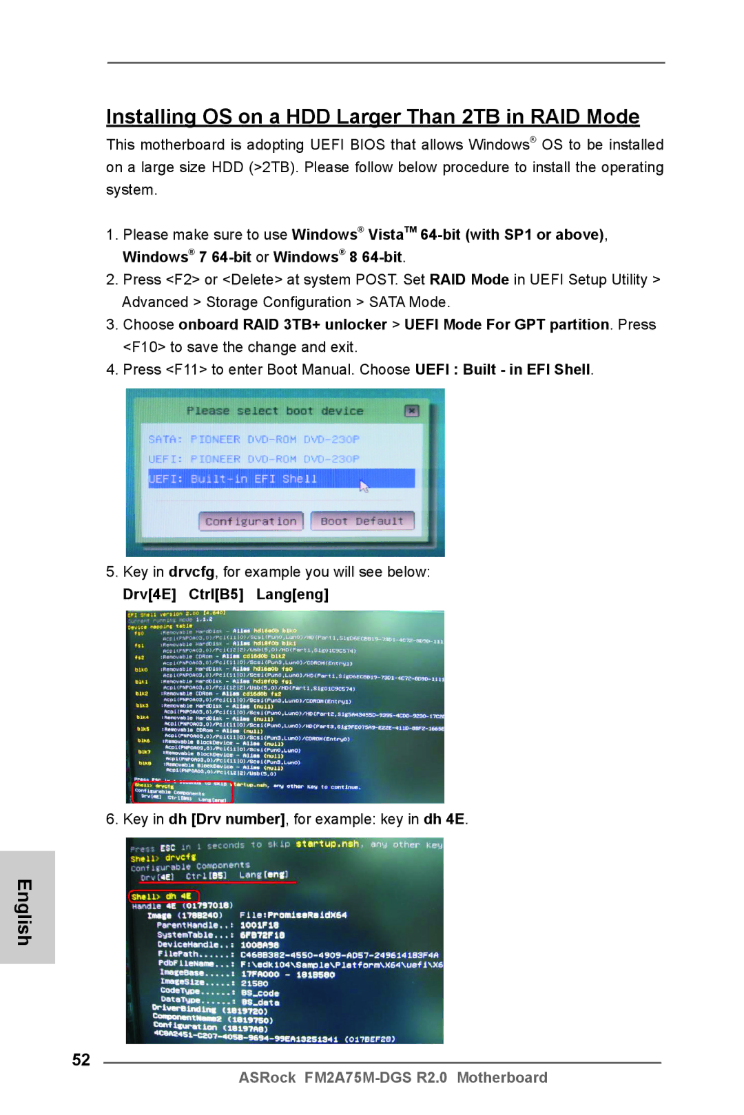 ASRock FM2A75M-DGS R2.0 manual Installing OS on a HDD Larger Than 2TB in RAID Mode, Drv4E CtrlB5 Langeng 