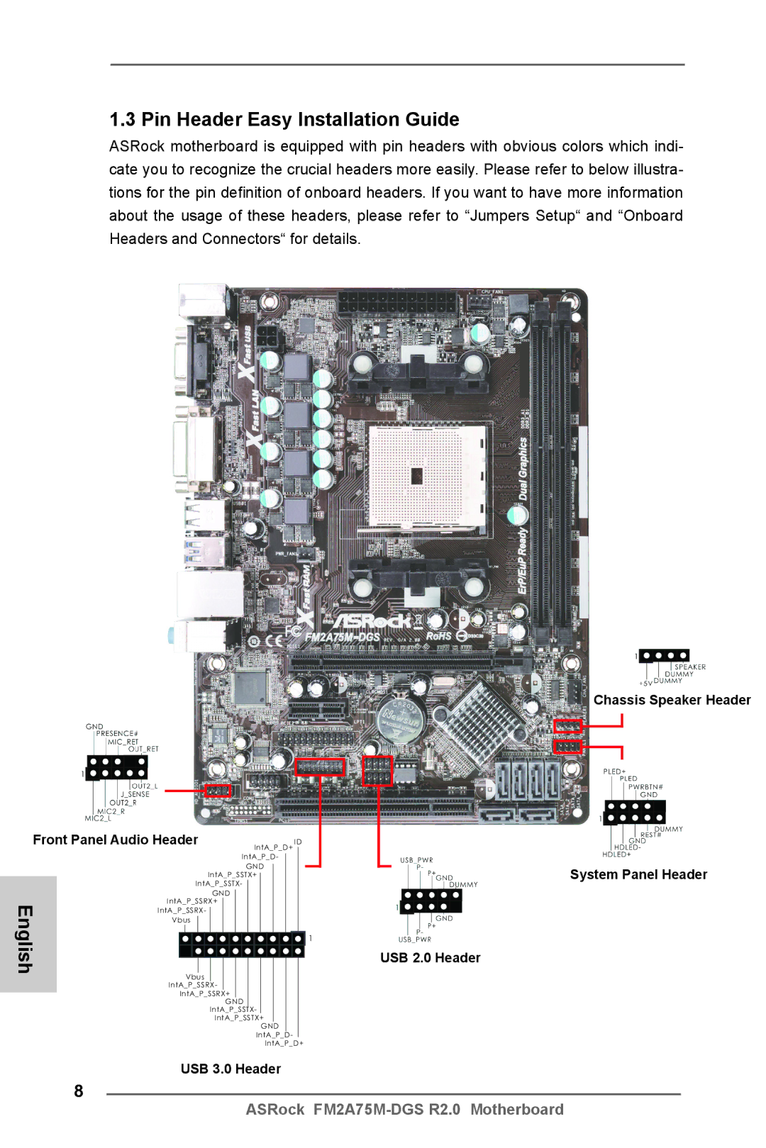 ASRock FM2A75M-DGS R2.0 manual Pin Header Easy Installation Guide, Front Panel Audio Header 