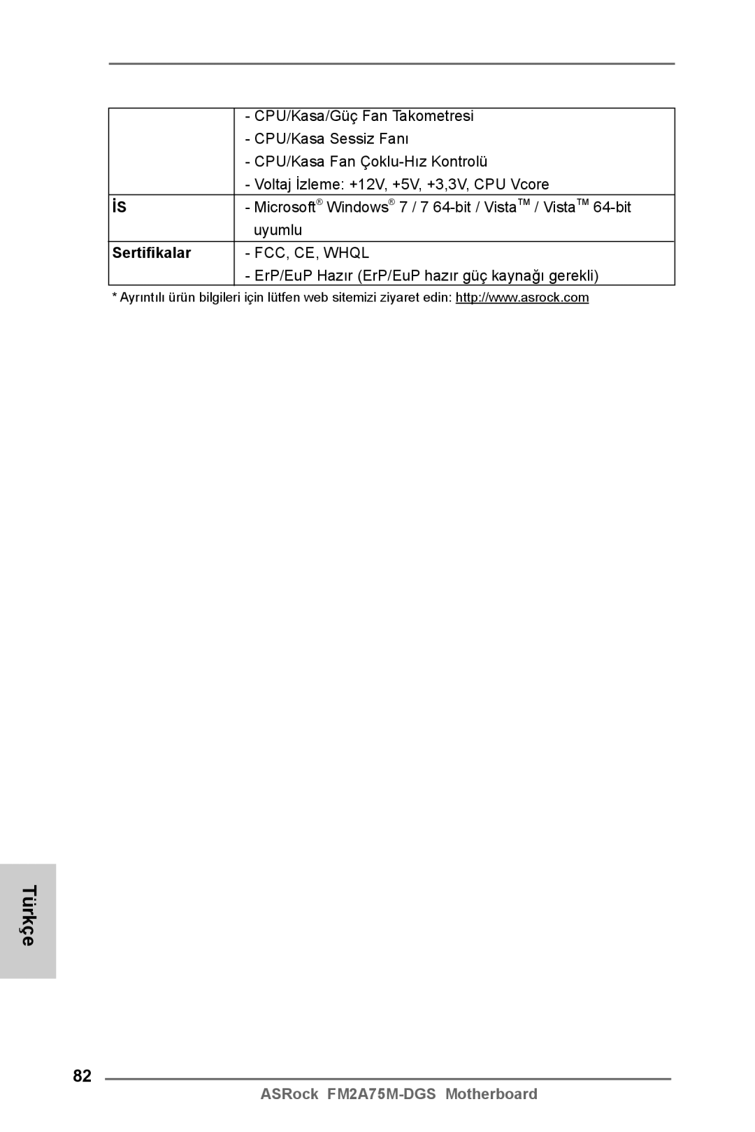 ASRock FM2A75M-DGS manual Sertifikalar 