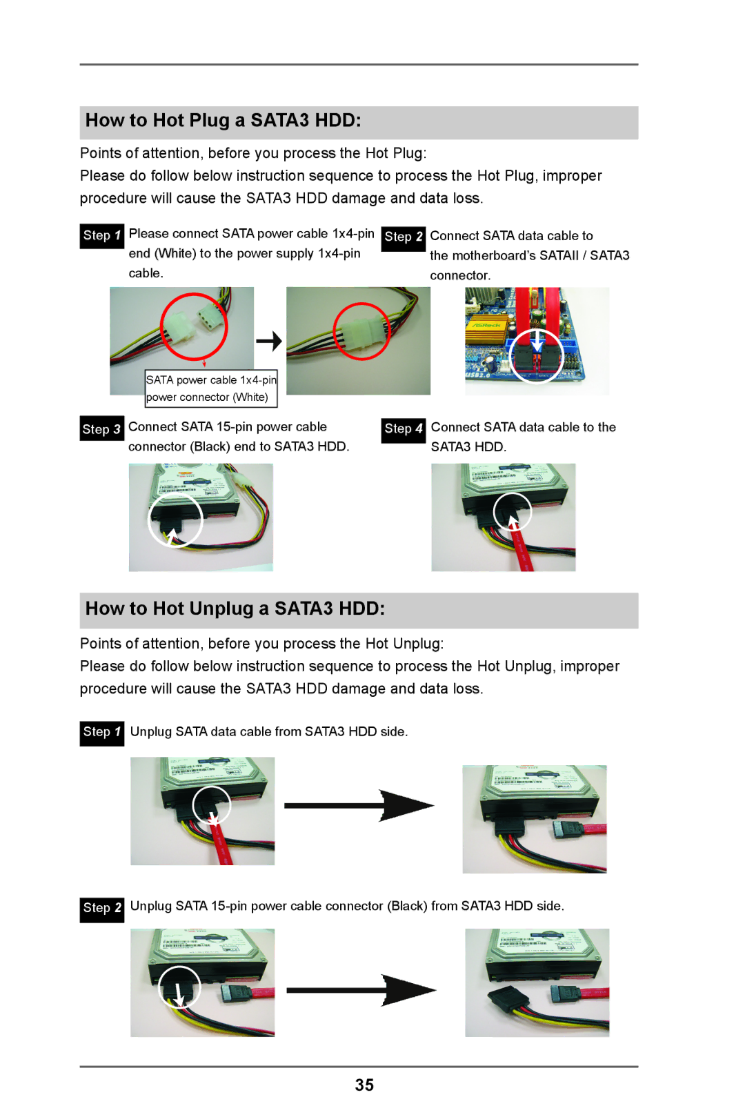 ASRock FM2A75M-ITX R2.0 manual How to Hot Plug a SATA3 HDD, How to Hot Unplug a SATA3 HDD 