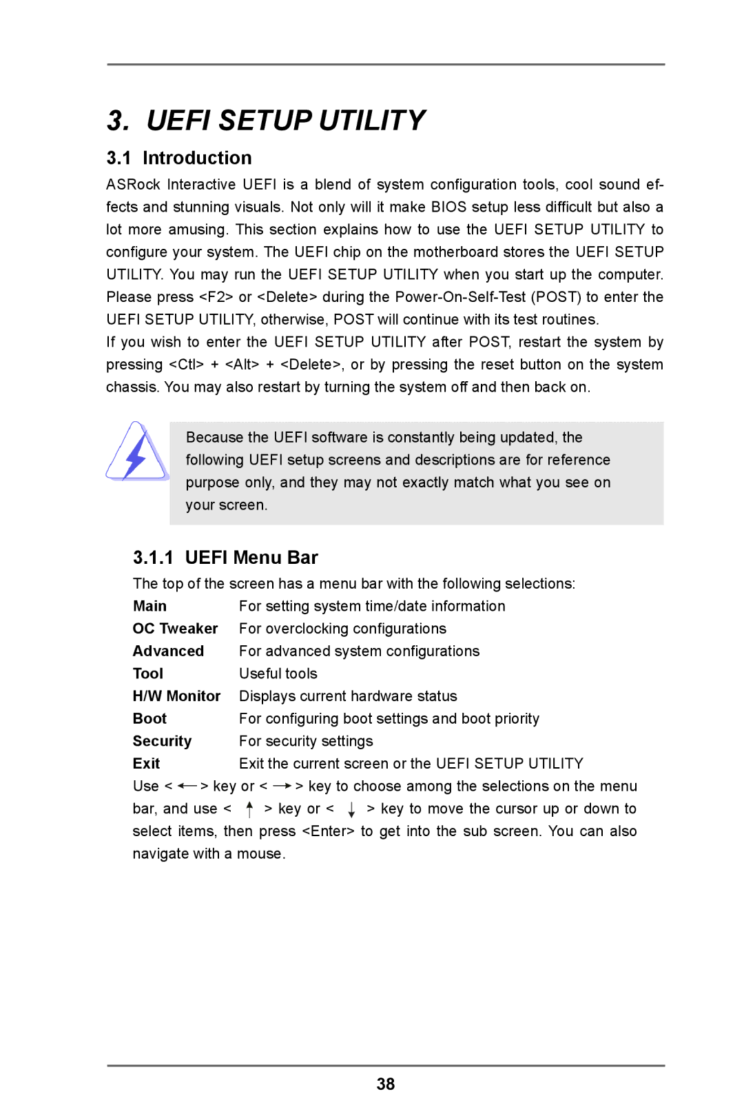 ASRock FM2A75M-ITX R2.0 manual Introduction, Uefi Menu Bar 