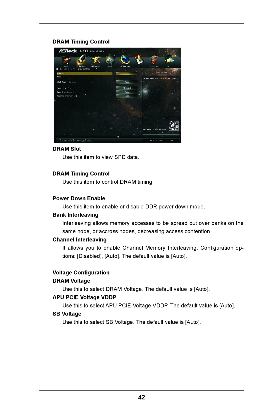 ASRock FM2A75M-ITX R2.0 manual Dram Timing Control Dram Slot, Power Down Enable, Bank Interleaving, Channel Interleaving 