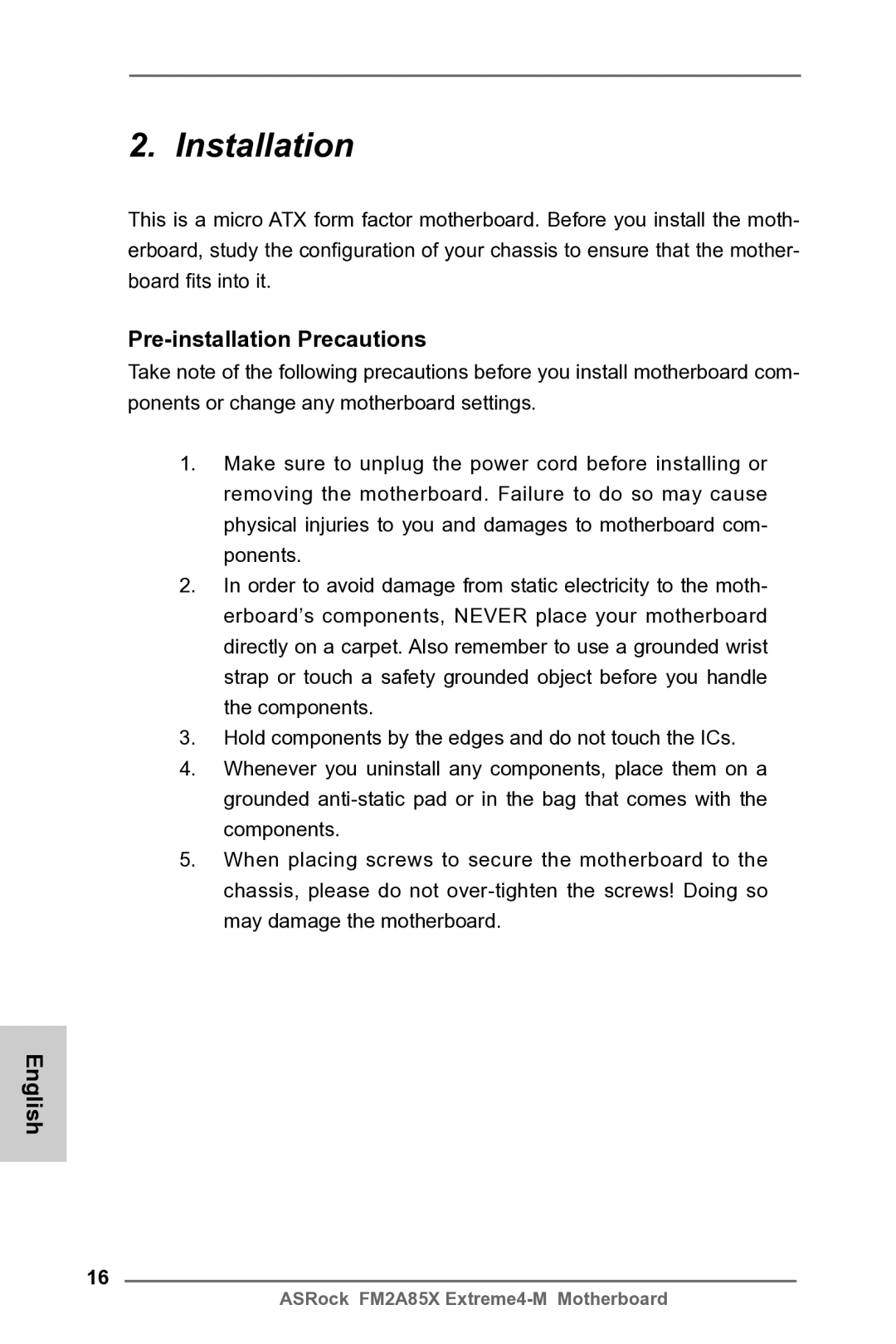 ASRock FM2A85X Extreme4-M manual Installation, Pre-installation Precautions 