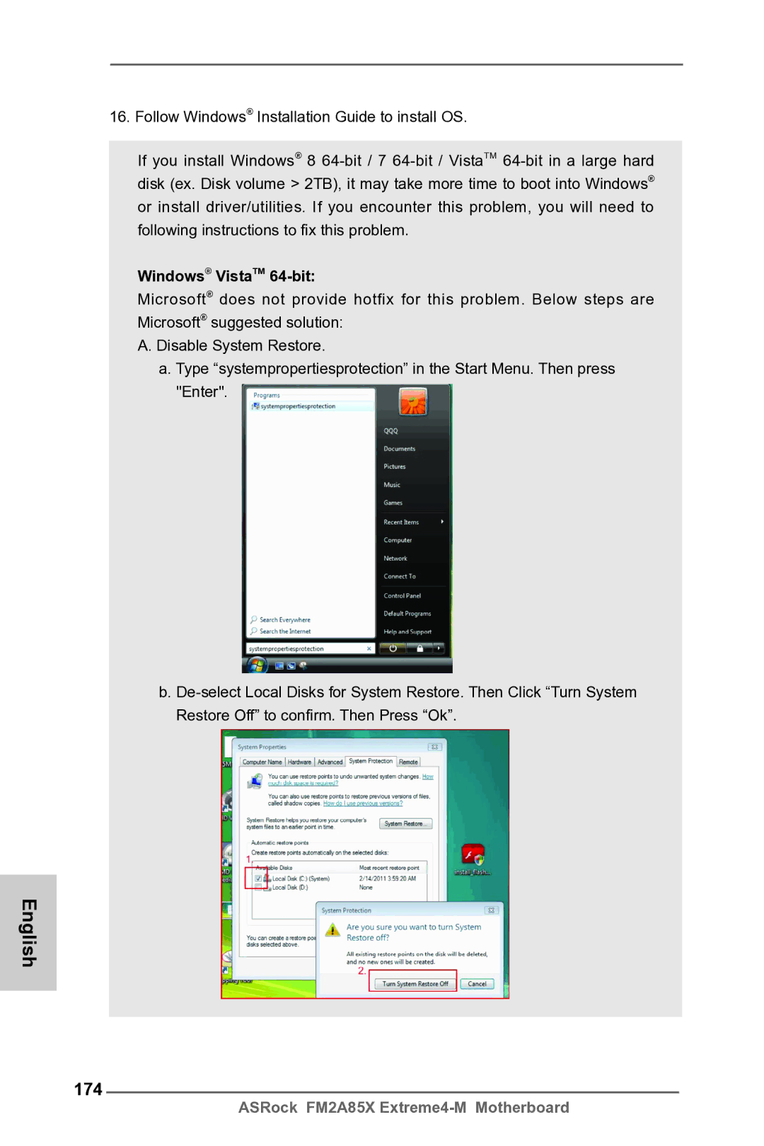 ASRock FM2A85X Extreme4-M manual 174, Windows VistaTM 64-bit 