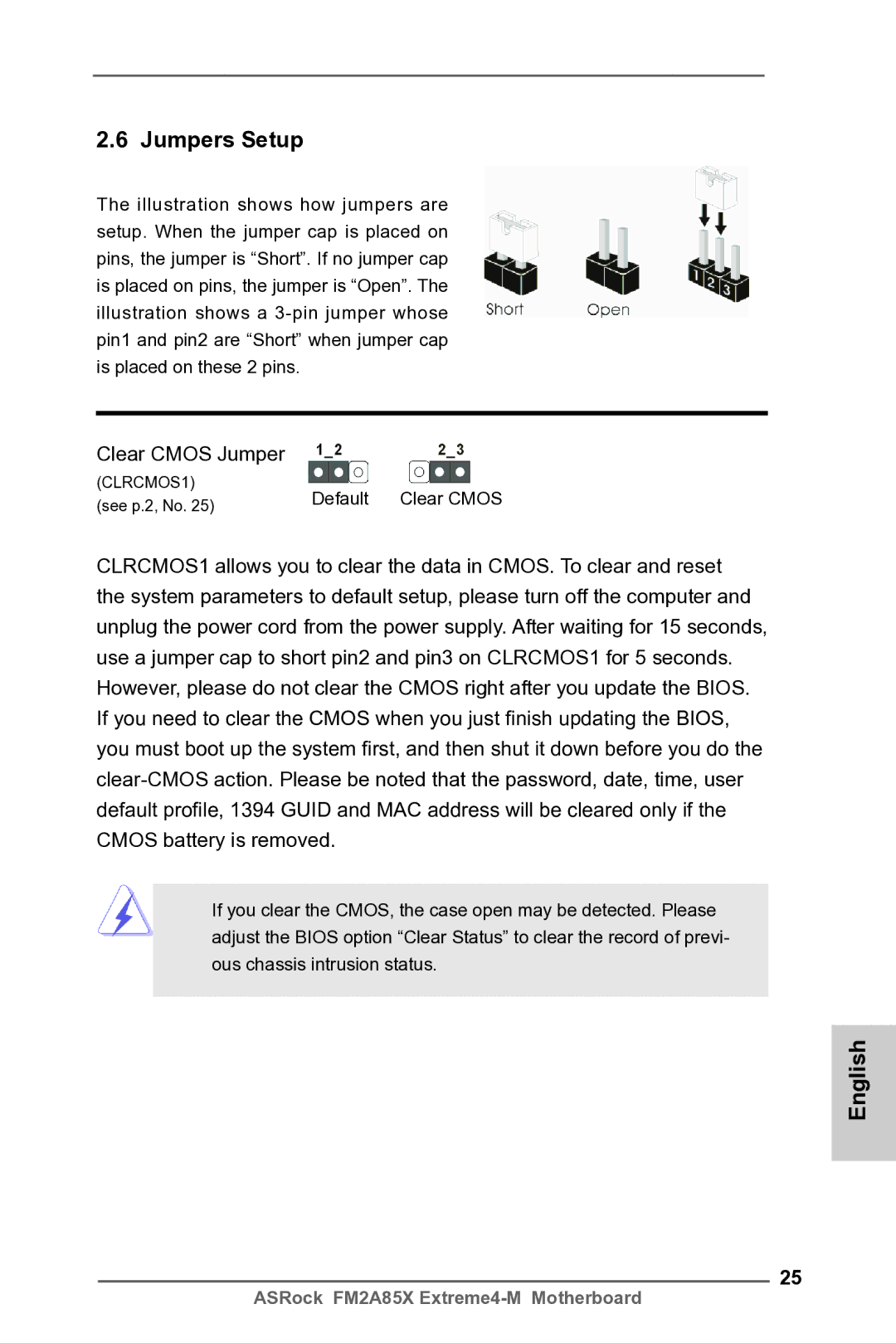 ASRock FM2A85X Extreme4-M manual Jumpers Setup, Default Clear Cmos 