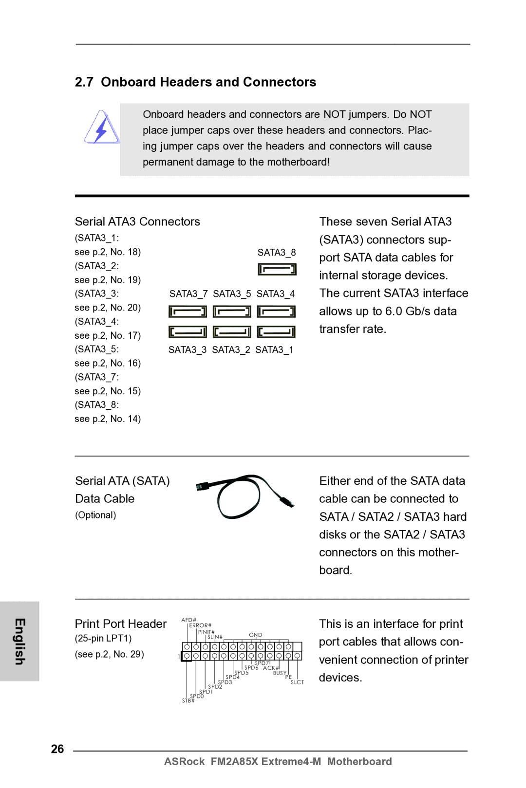 ASRock FM2A85X Extreme4-M manual Onboard Headers and Connectors, Serial ATA3 Connectors 