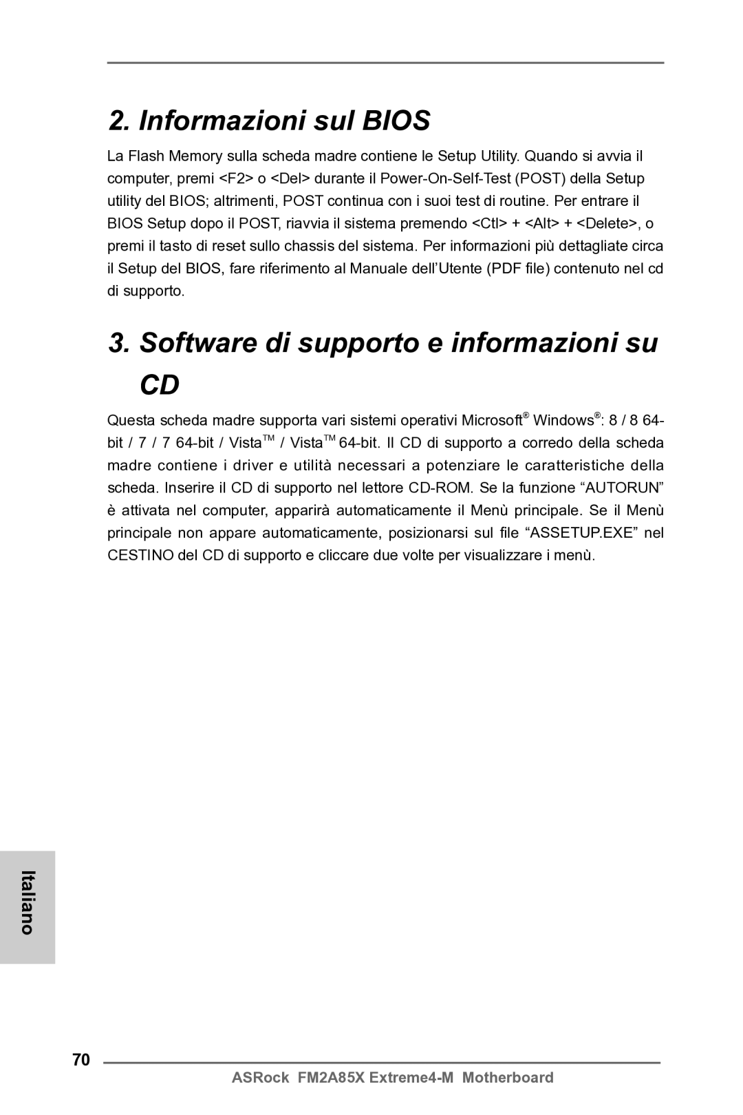 ASRock FM2A85X Extreme4-M manual Informazioni sul Bios Software di supporto e informazioni su 