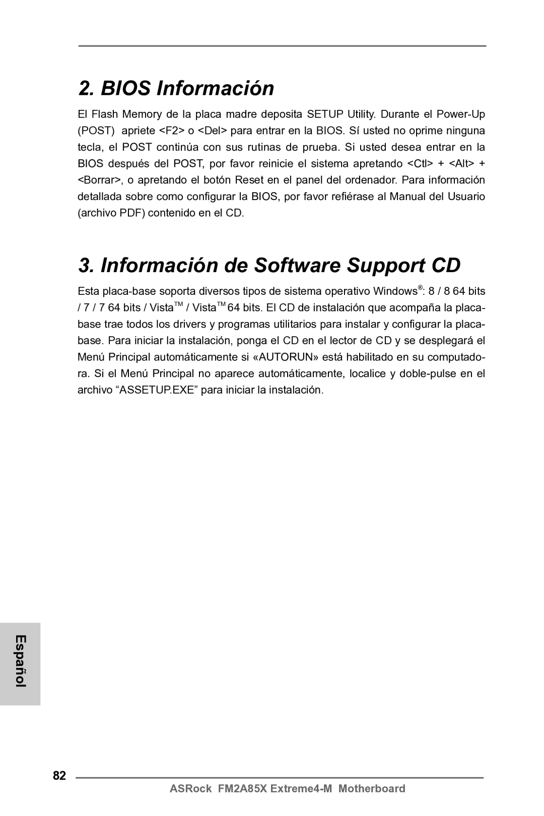 ASRock FM2A85X Extreme4-M manual Bios Información Información de Software Support CD 