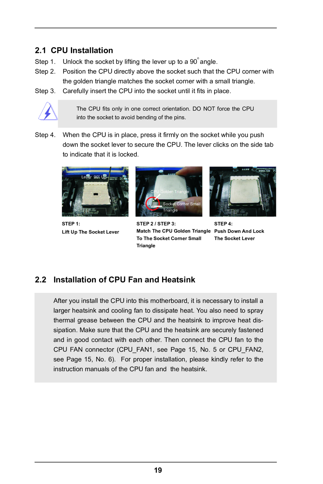 ASRock FM2A85X Extreme4 manual CPU Installation, Installation of CPU Fan and Heatsink 