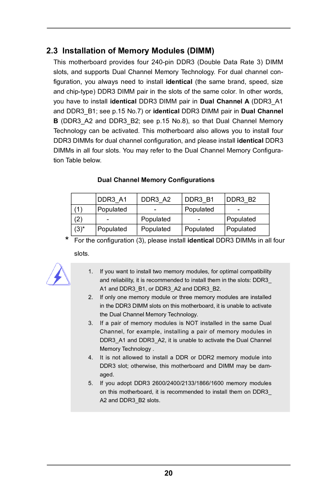 ASRock FM2A85X Extreme4 manual Installation of Memory Modules Dimm, Dual Channel Memory Configurations 