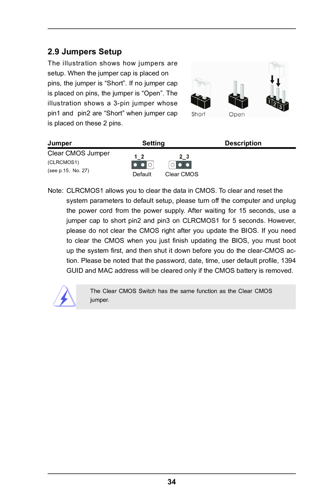 ASRock FM2A85X Extreme4 manual Jumpers Setup, Description 