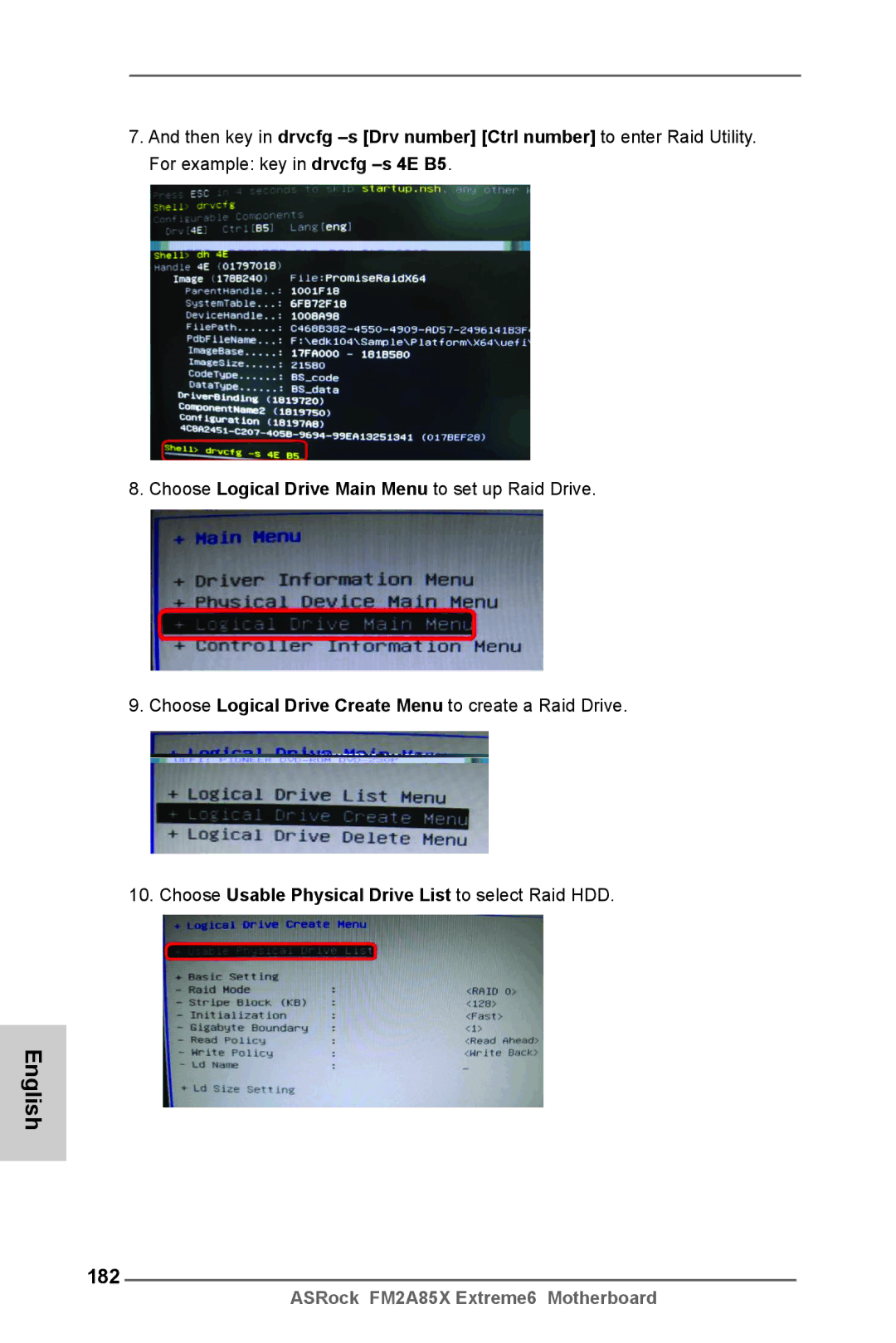 ASRock FM2A85X Extreme6 manual 182, Choose Usable Physical Drive List to select Raid HDD 