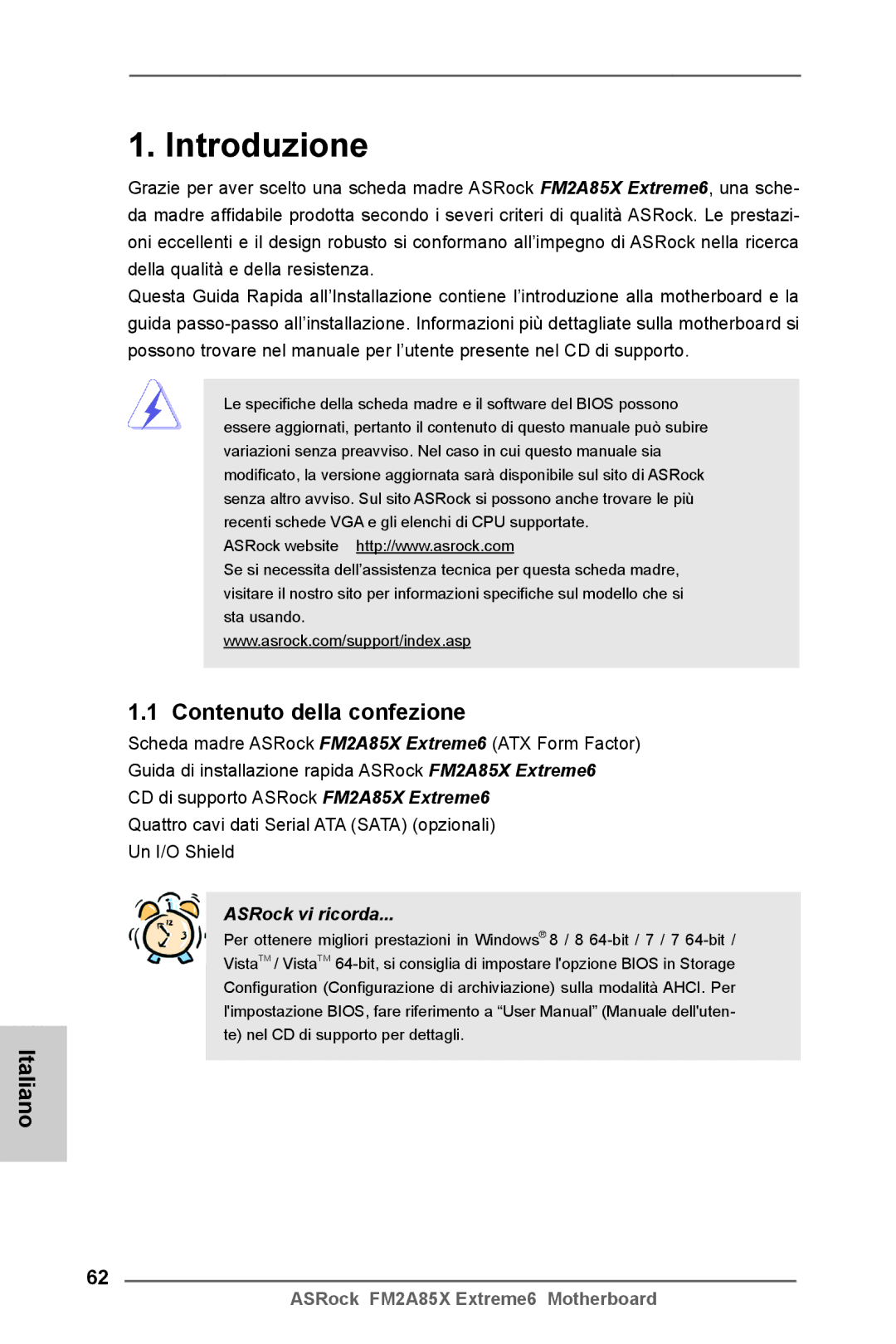 ASRock FM2A85X Extreme6 manual Contenuto della confezione, Italiano 