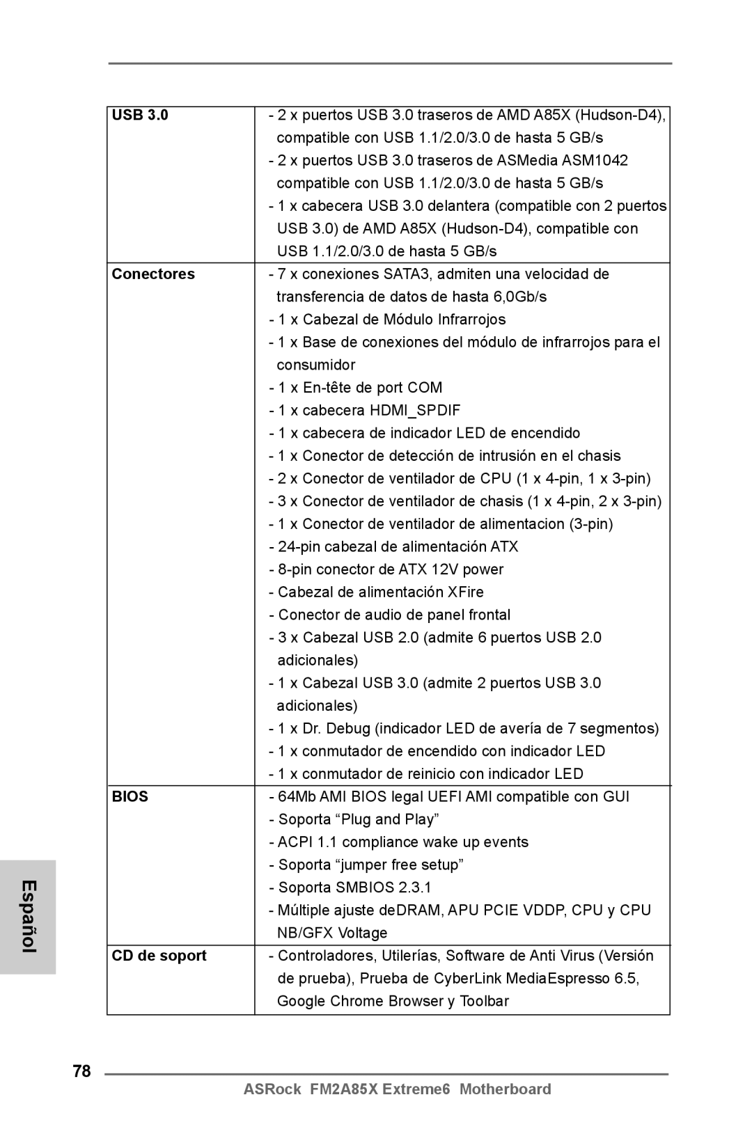 ASRock FM2A85X Extreme6 manual Conectores, CD de soport 