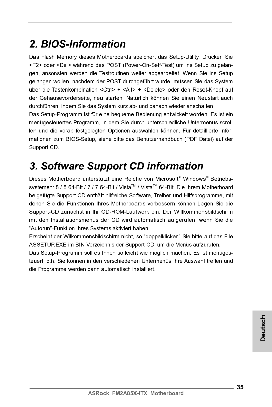 ASRock FM2A85X-ITX manual BIOS-Information, Software Support CD information 