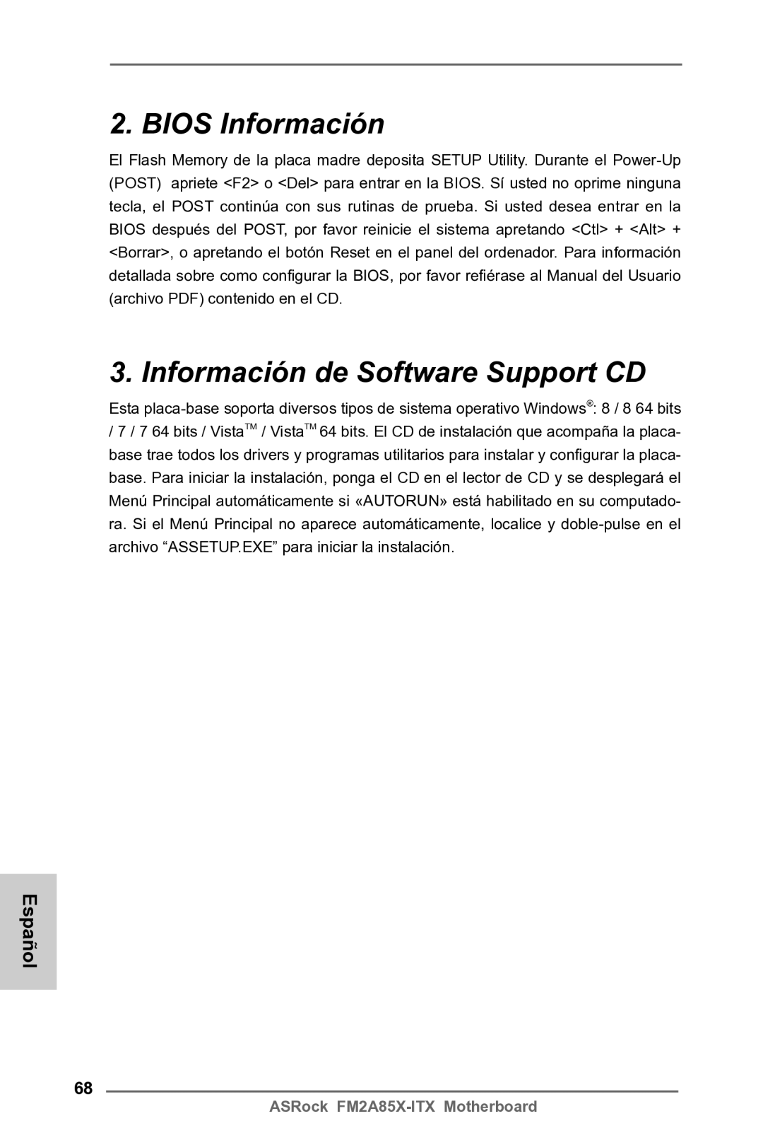 ASRock FM2A85X-ITX manual Bios Información Información de Software Support CD 