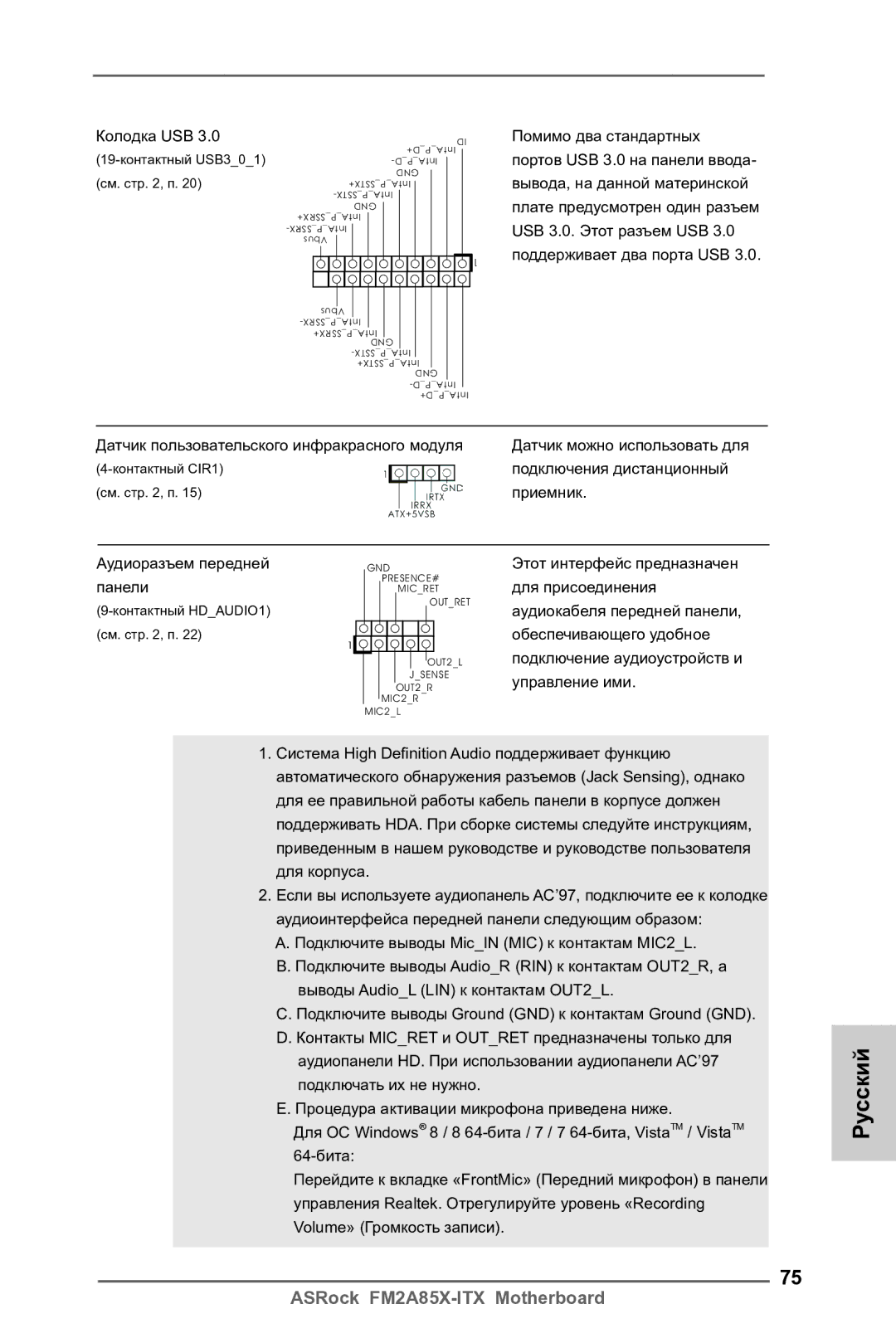 ASRock FM2A85X-ITX manual Подключения дистанционный 