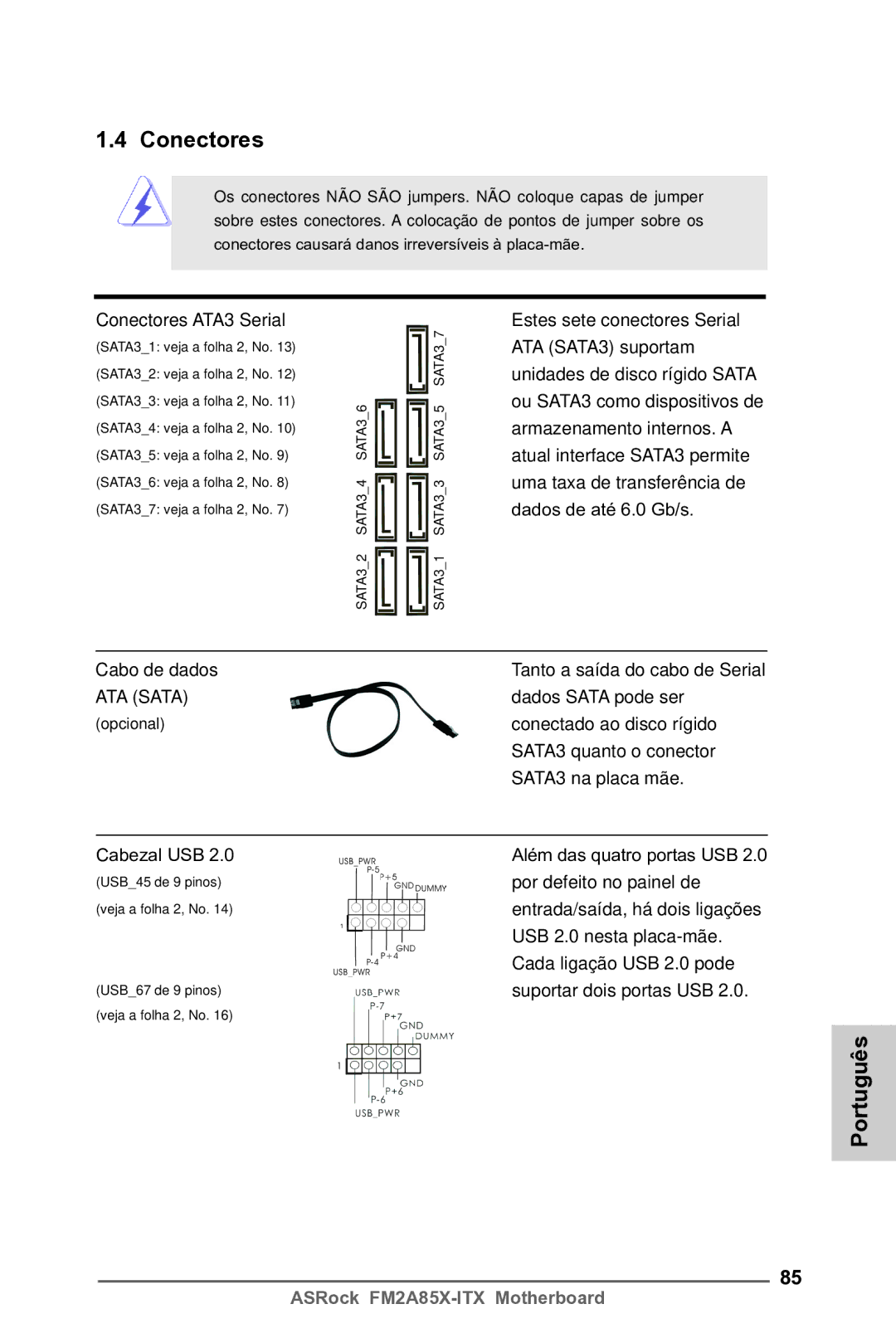 ASRock FM2A85X-ITX manual Conectores 