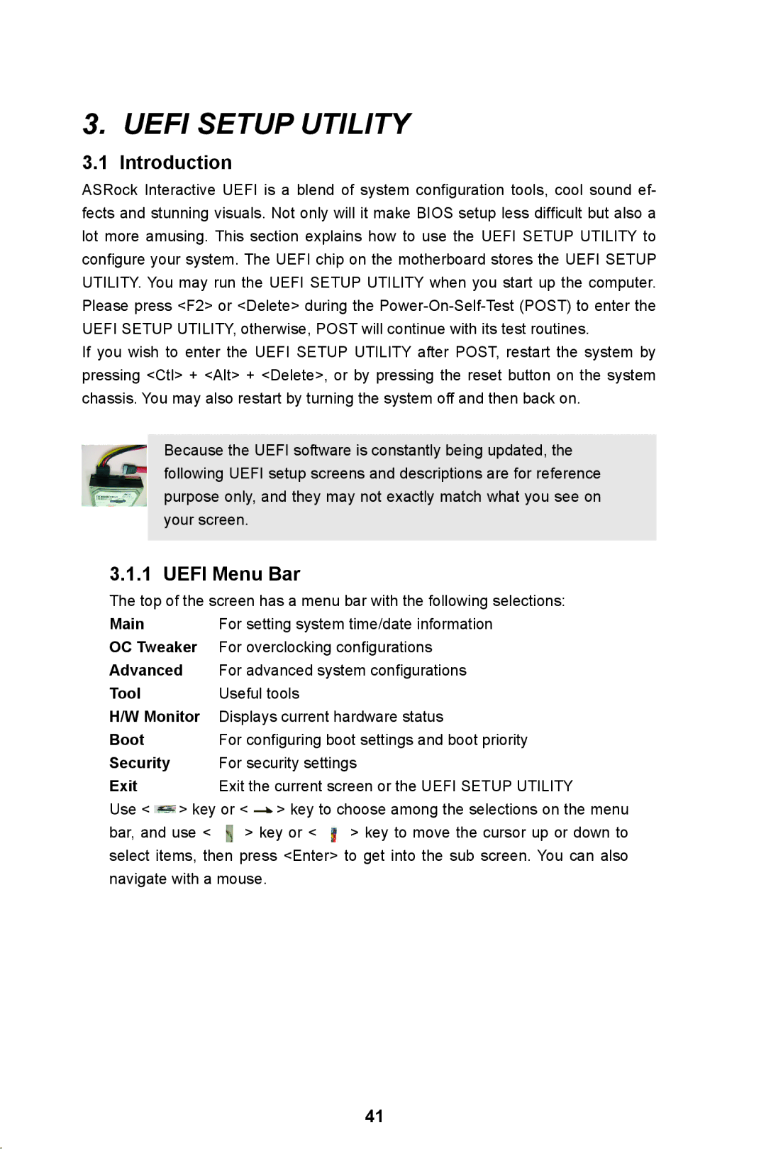 ASRock FM2A85X Pro manual Introduction, Uefi Menu Bar 