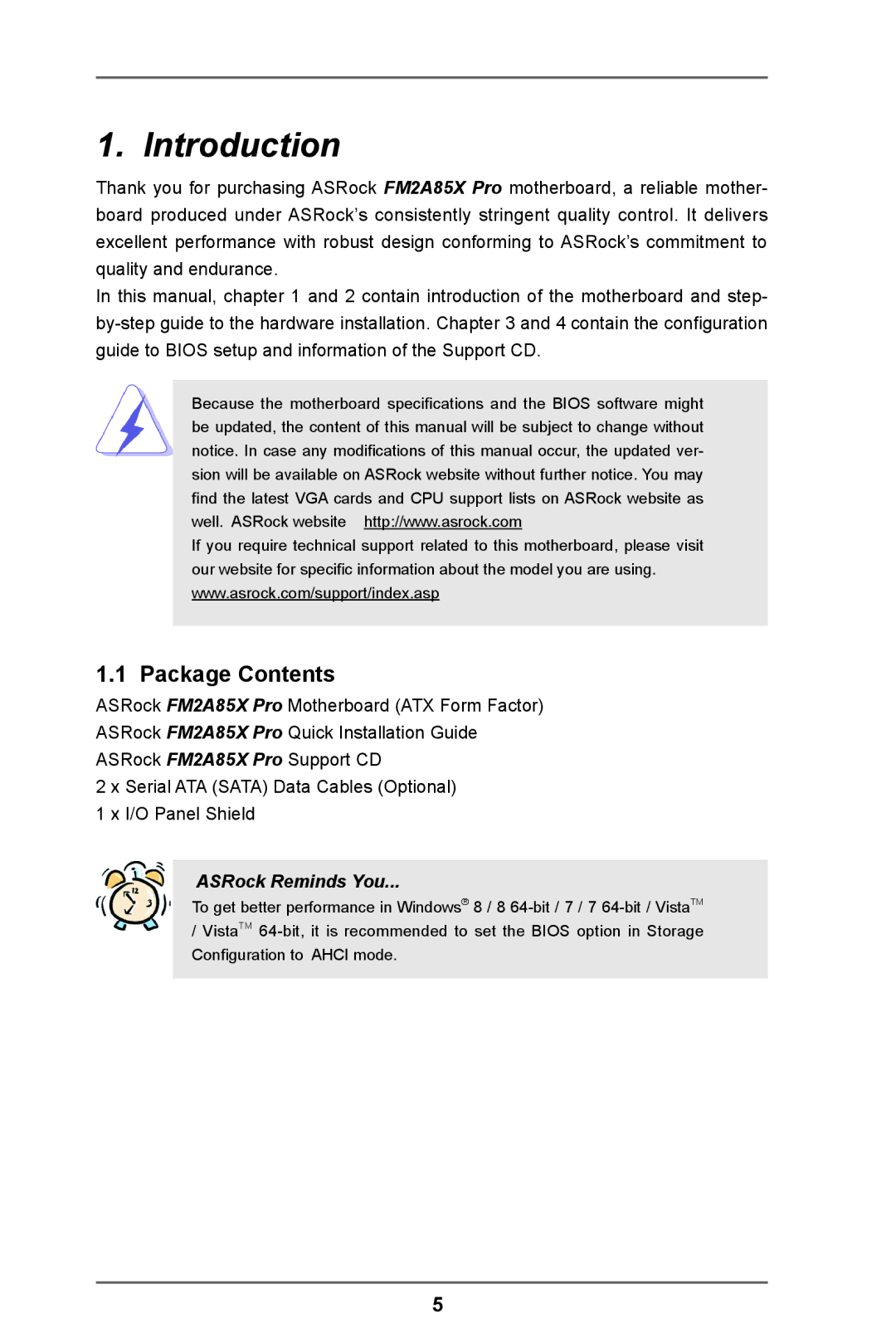 ASRock FM2A85X Pro manual Introduction, Package Contents 