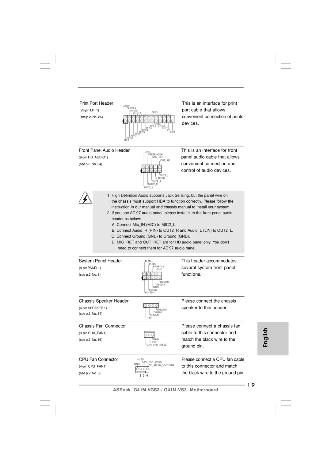 ASRock G41M-VS3 R2.0 manual Print Port Header This is an interface for print, Port cable that allows, Devices, Functions 