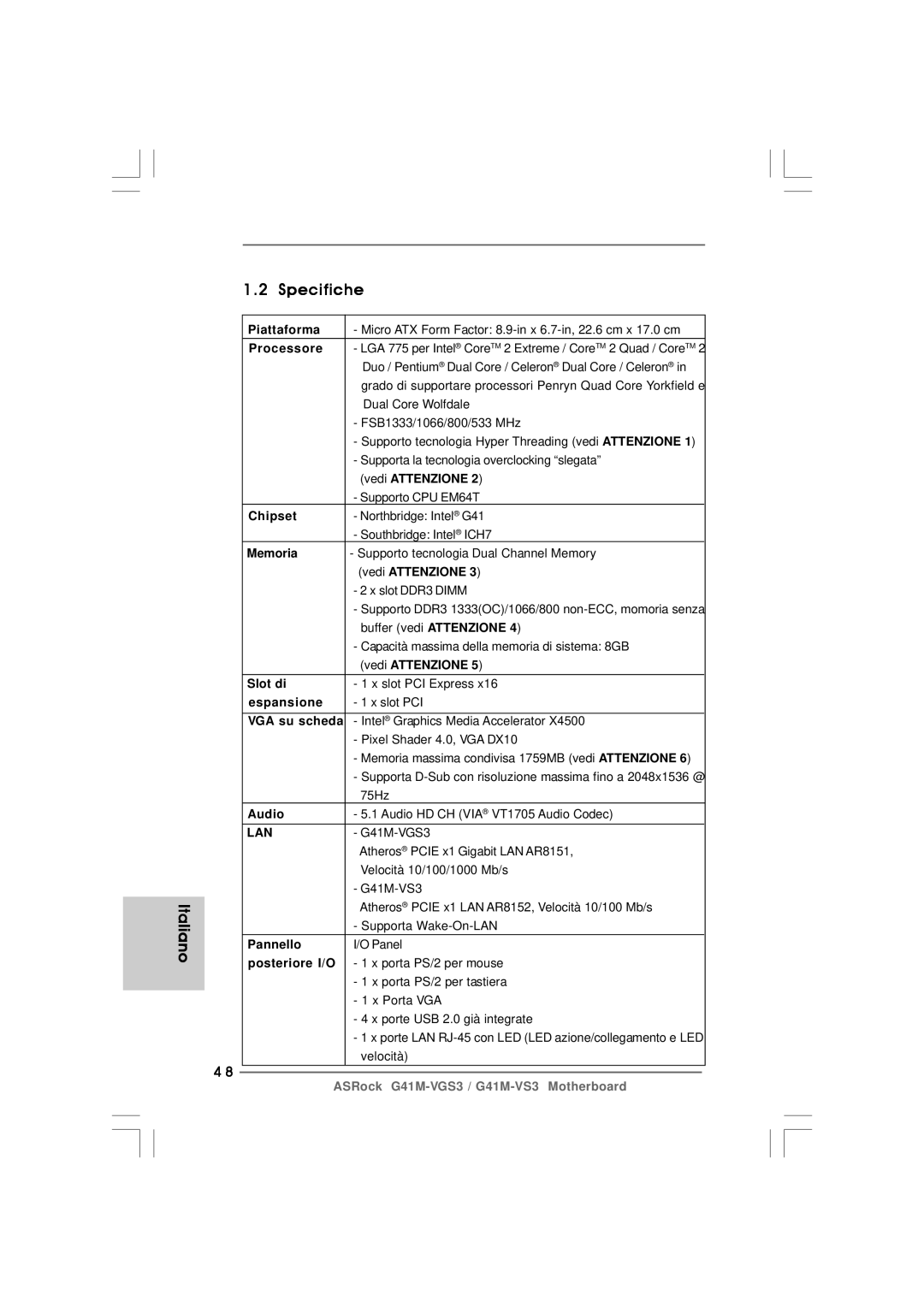 ASRock G41M-VS3 R2.0 manual Specifiche 