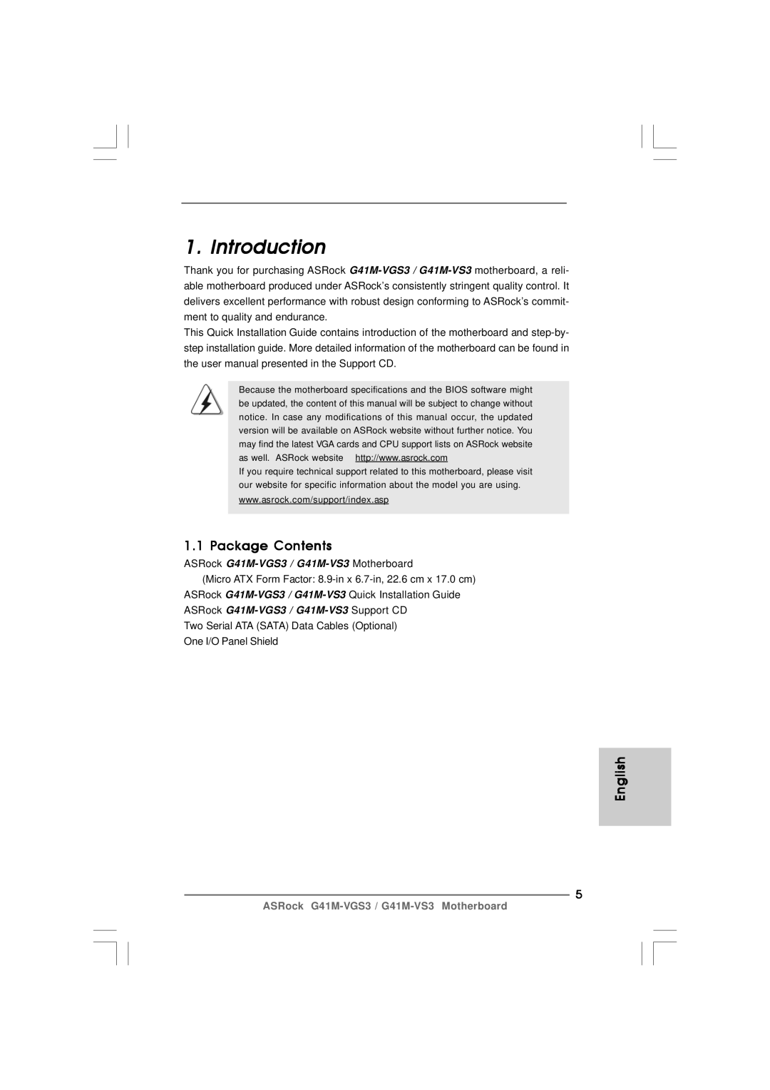 ASRock G41M-VS3 R2.0 manual Introduction, Package Contents 