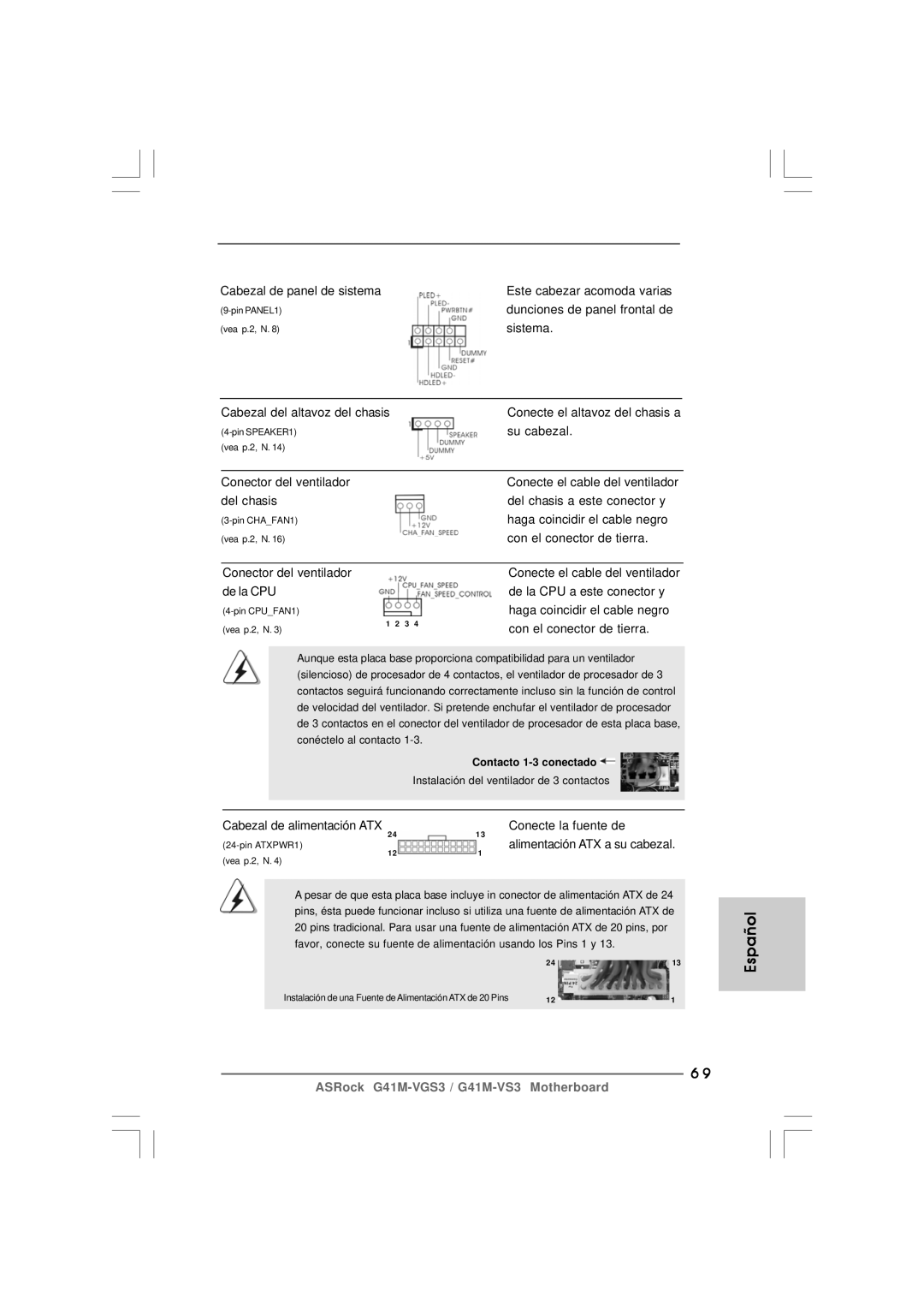 ASRock G41M-VS3 R2.0 manual Cabezal de alimentación ATX Conecte la fuente de, Alimentación ATX a su cabezal 