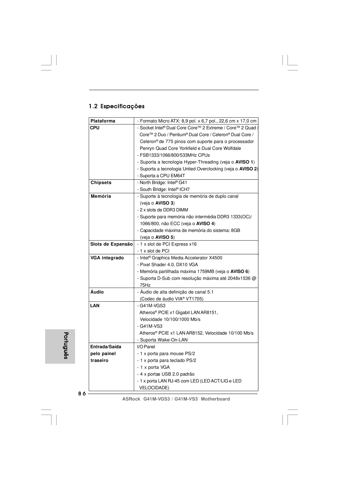 ASRock G41M-VS3 R2.0 manual Especificações 