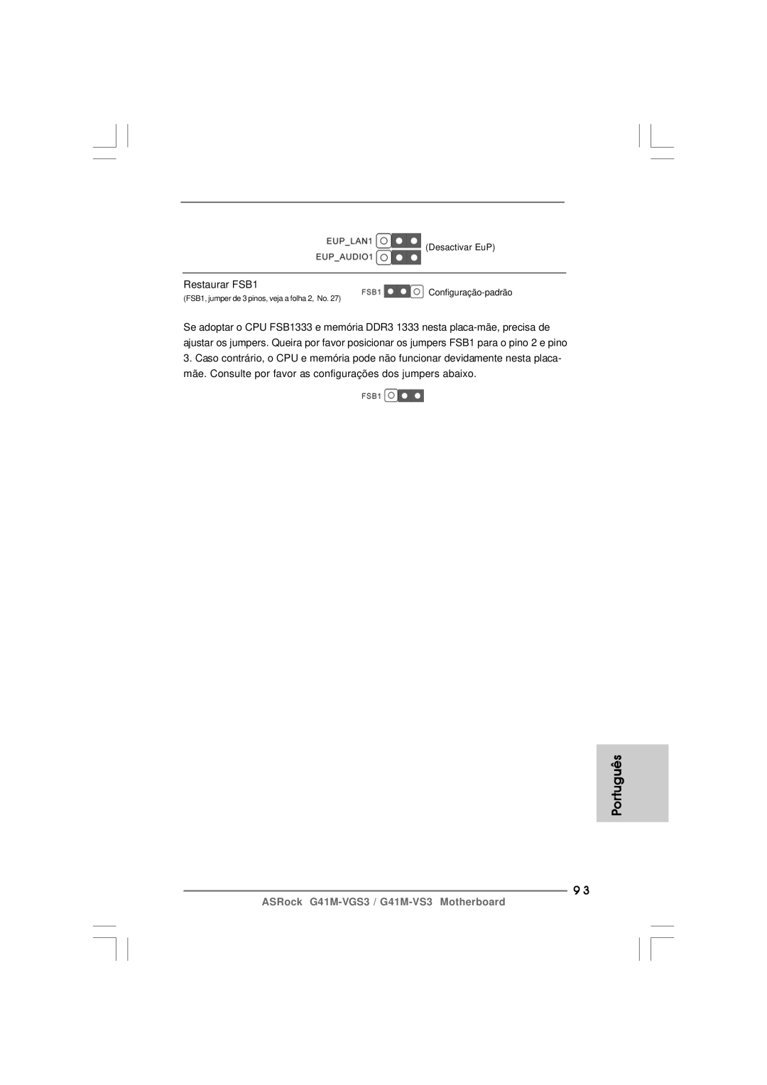 ASRock G41M-VS3 R2.0 manual Restaurar FSB1 