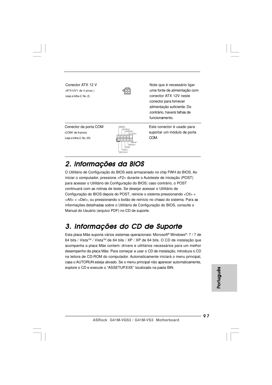 ASRock G41M-VS3 R2.0 manual Informações da Bios Informações do CD de Suporte 