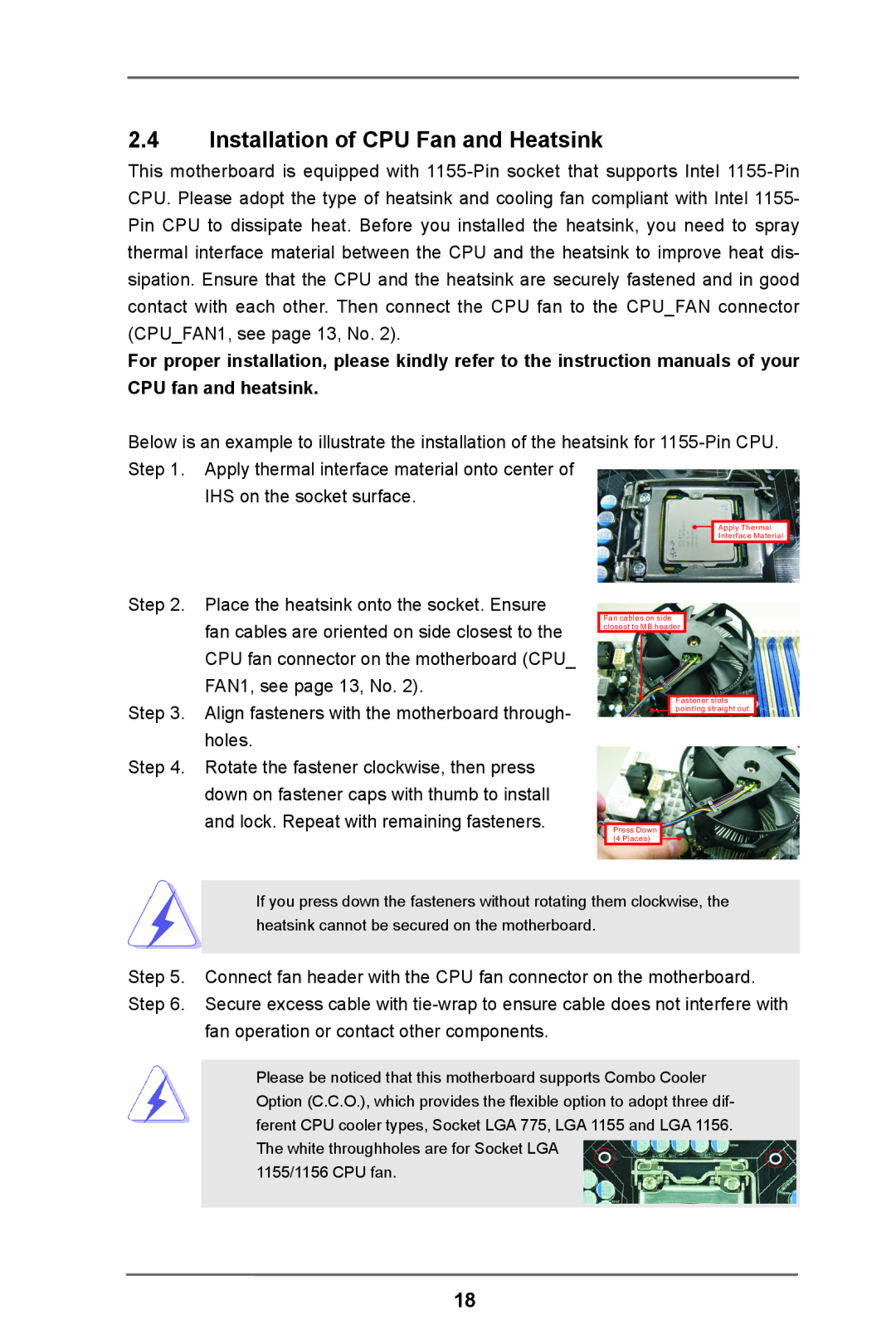 ASRock H61 Pro manual Installation of CPU Fan and Heatsink 