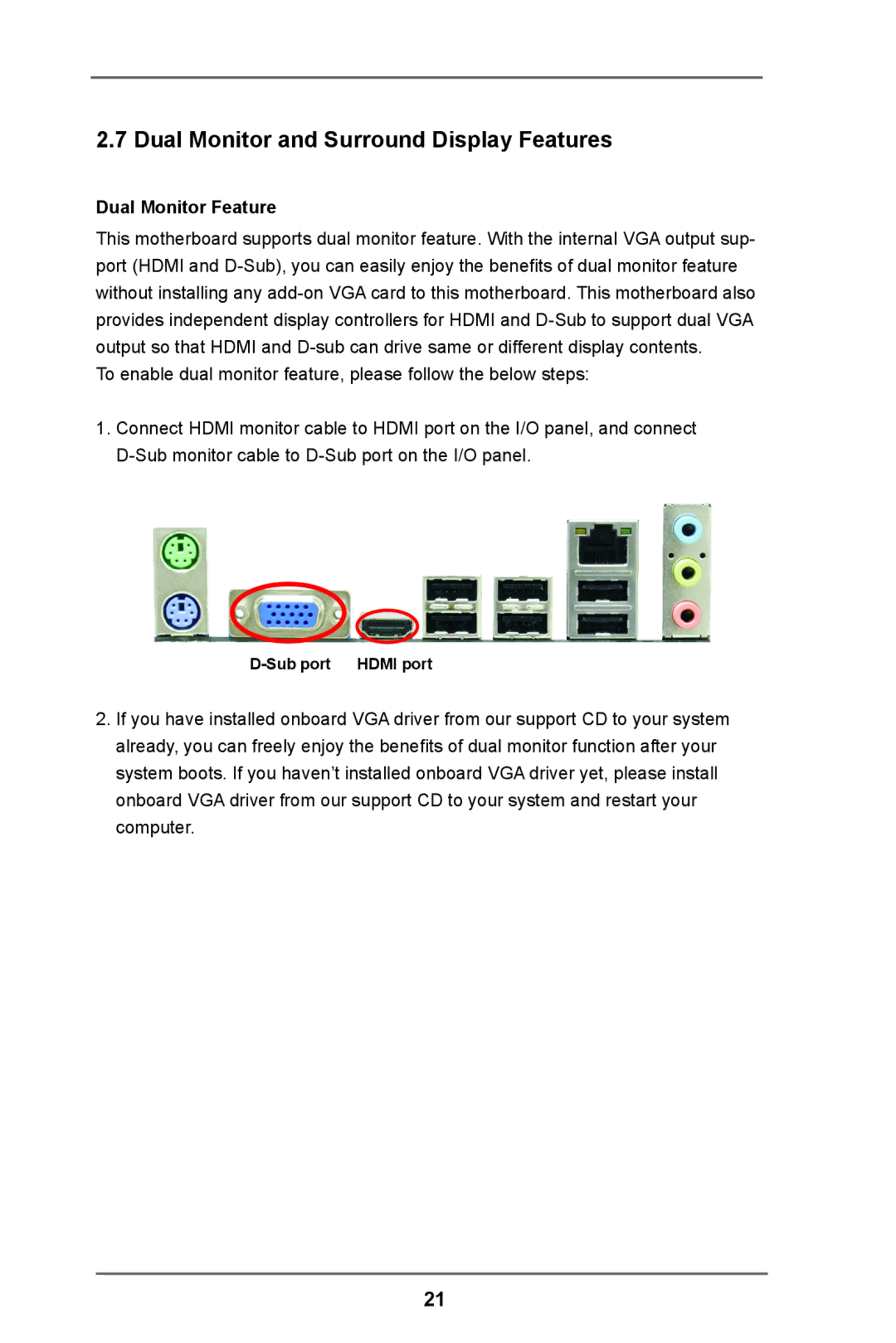 ASRock H61 Pro manual Dual Monitor and Surround Display Features, Dual Monitor Feature 