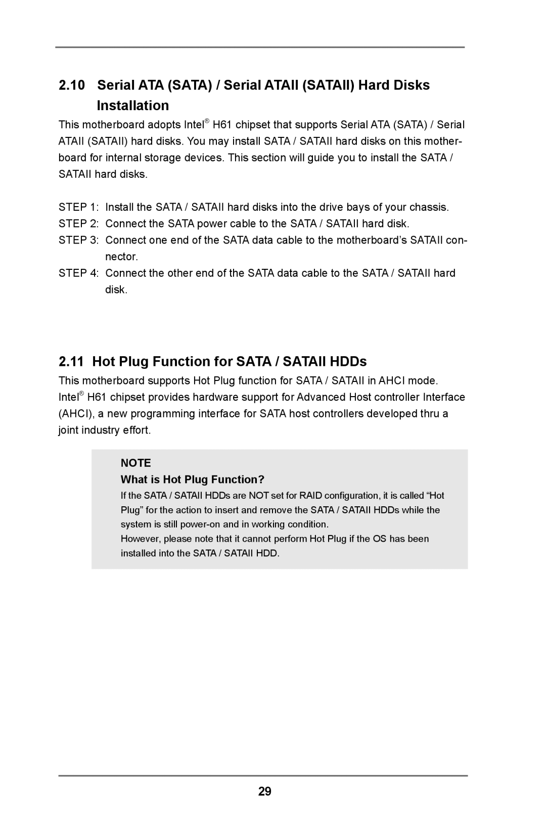 ASRock H61 Pro manual Hot Plug Function for Sata / Sataii HDDs, What is Hot Plug Function? 