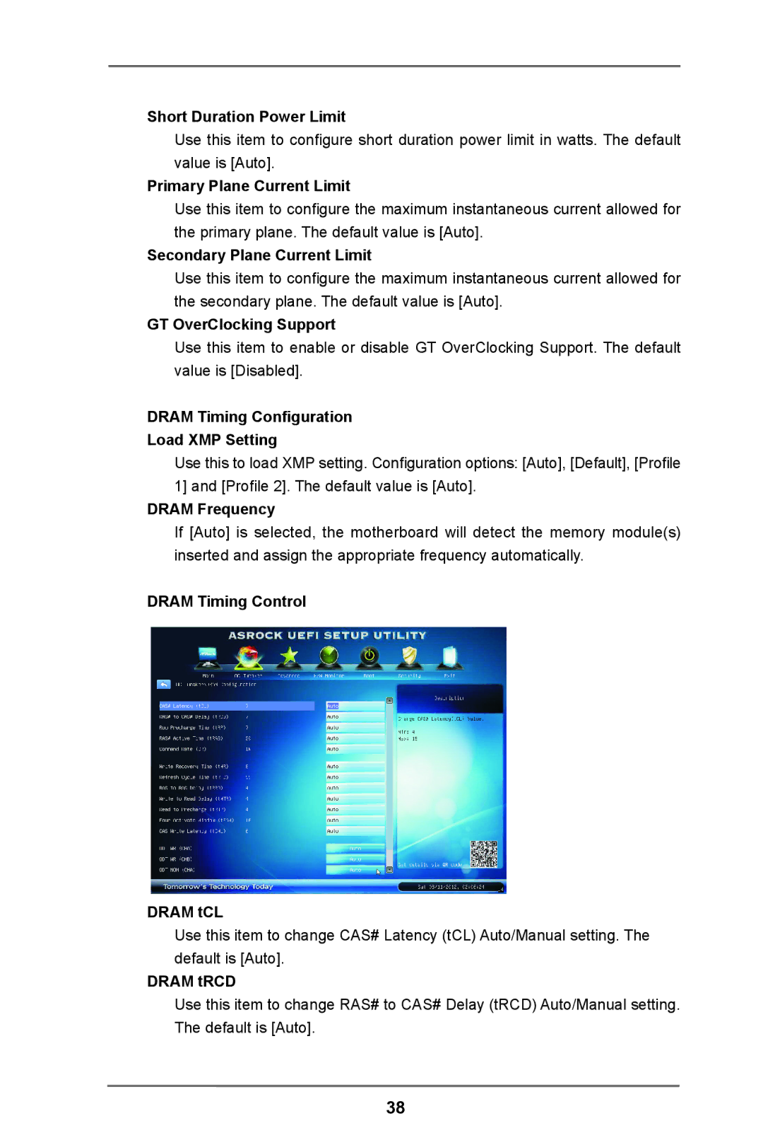 ASRock H61 Pro Short Duration Power Limit, Primary Plane Current Limit, Secondary Plane Current Limit, Dram Frequency 