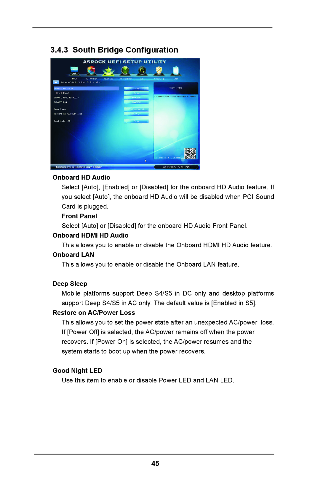 ASRock H61 Pro manual South Bridge Configuration 