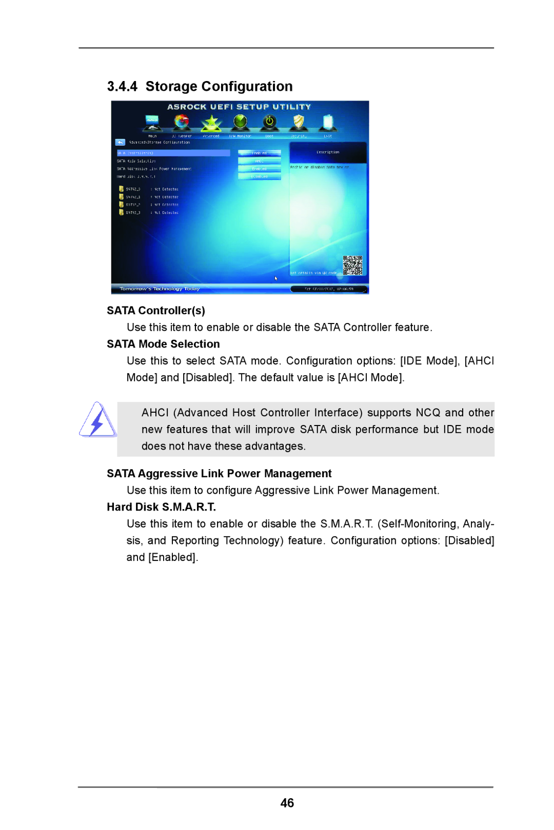 ASRock H61 Pro manual Storage Configuration, Sata Controllers, Sata Mode Selection, Sata Aggressive Link Power Management 