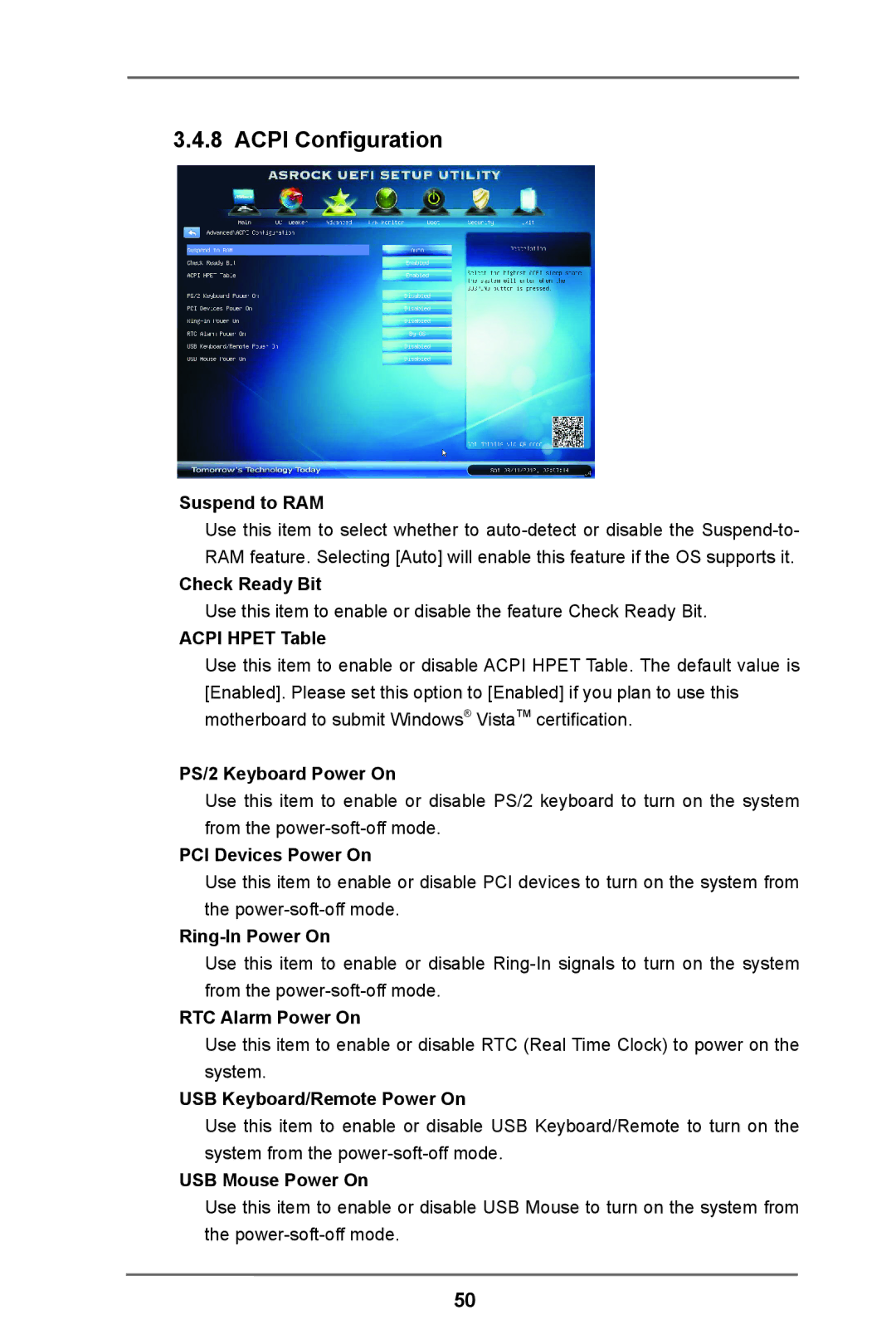 ASRock H61 Pro manual Acpi Configuration 